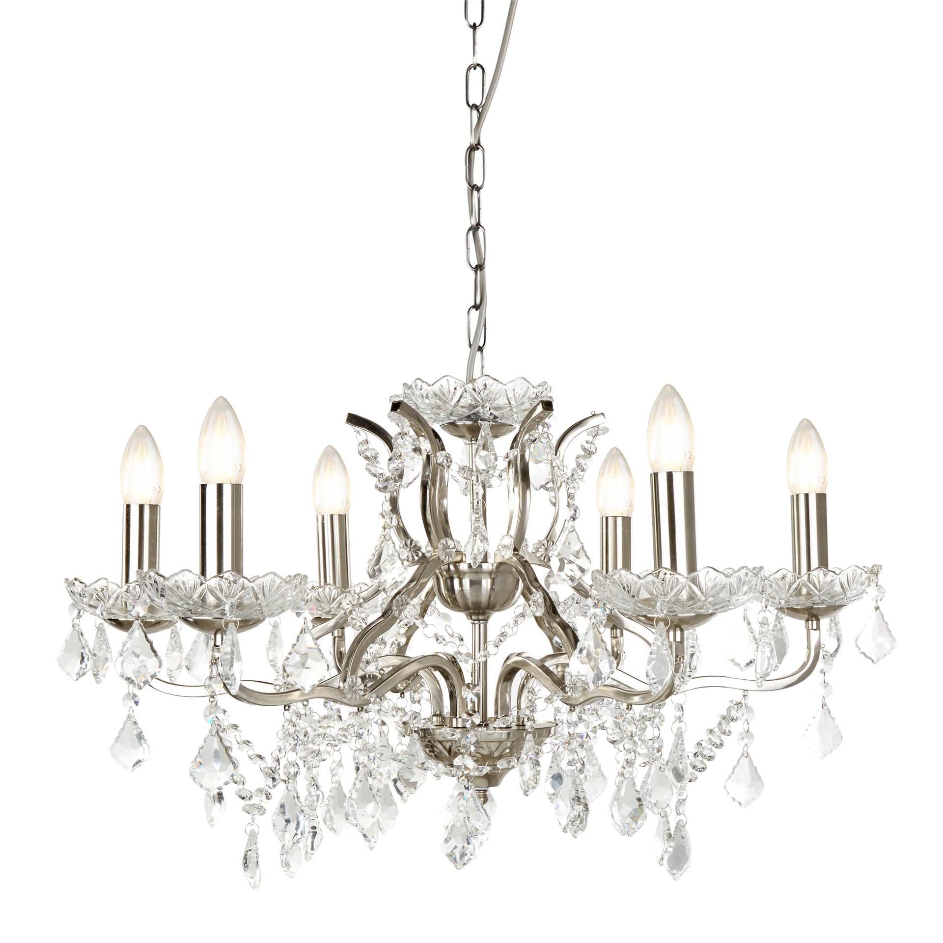 Paris Chandelier -Metal & Clear Crystal Satin Silver / 6