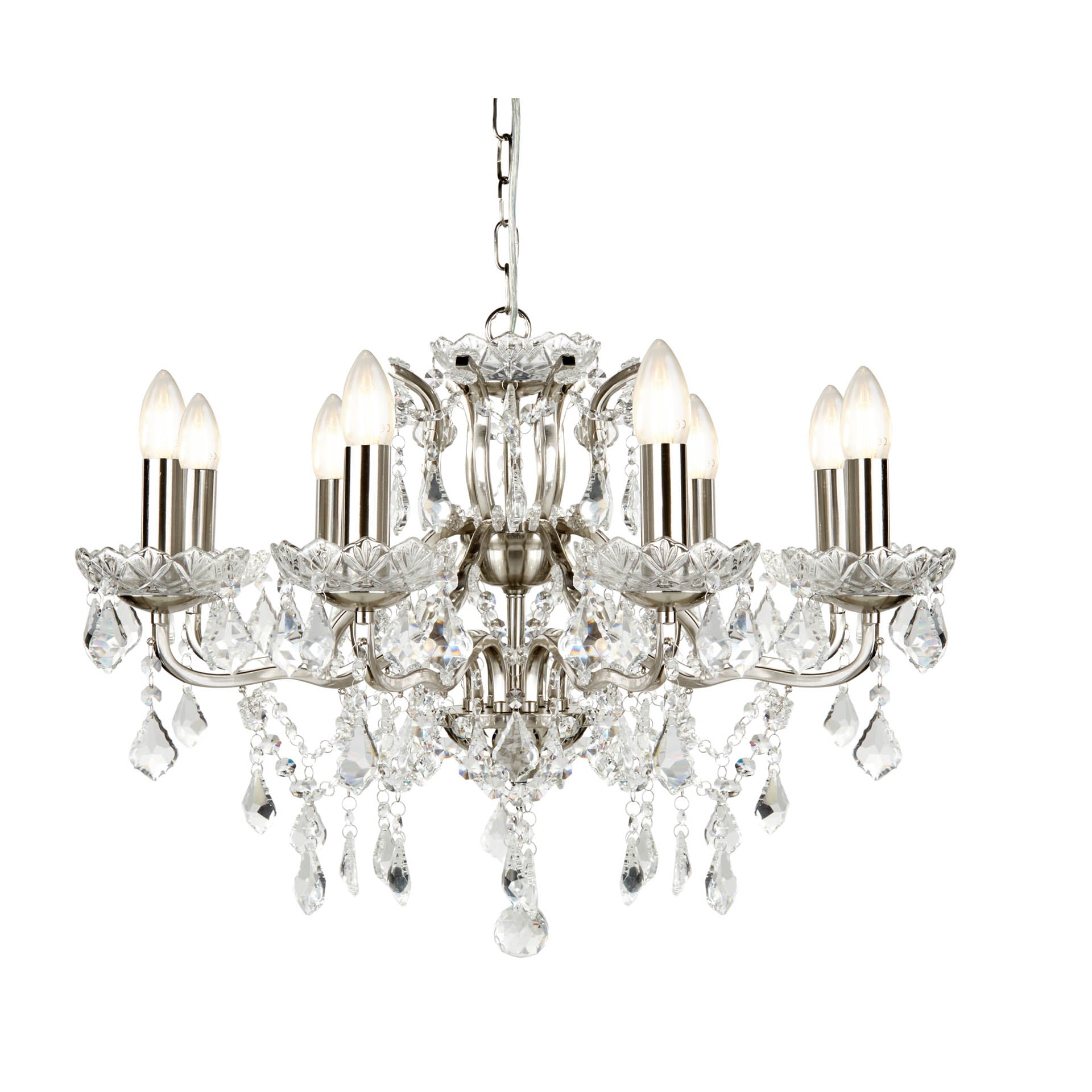 Paris Chandelier -Metal & Clear Crystal Satin Silver / 8