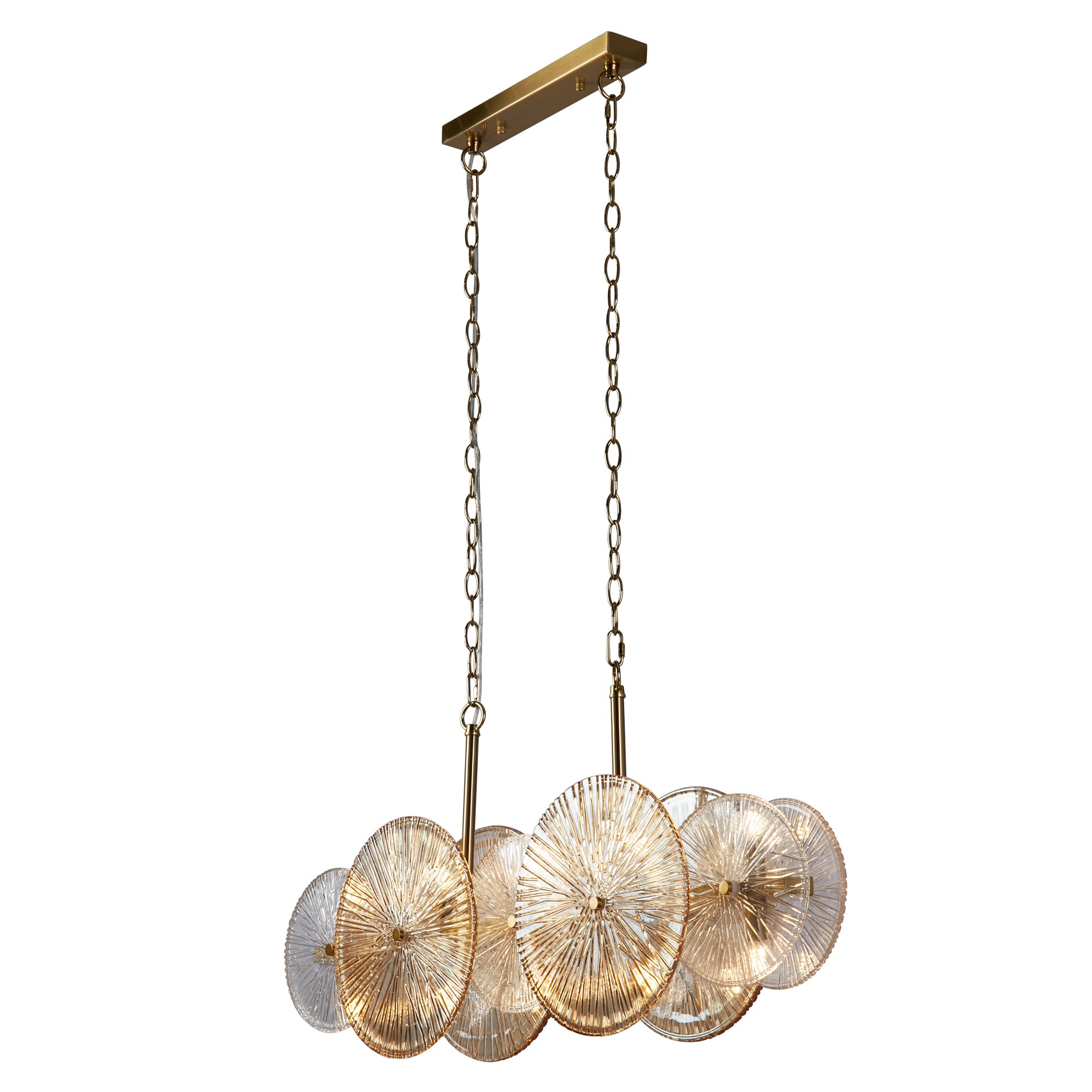 Wagon Wheel  Bar Pendant -Bronze Metal,Clear/Amber Glass