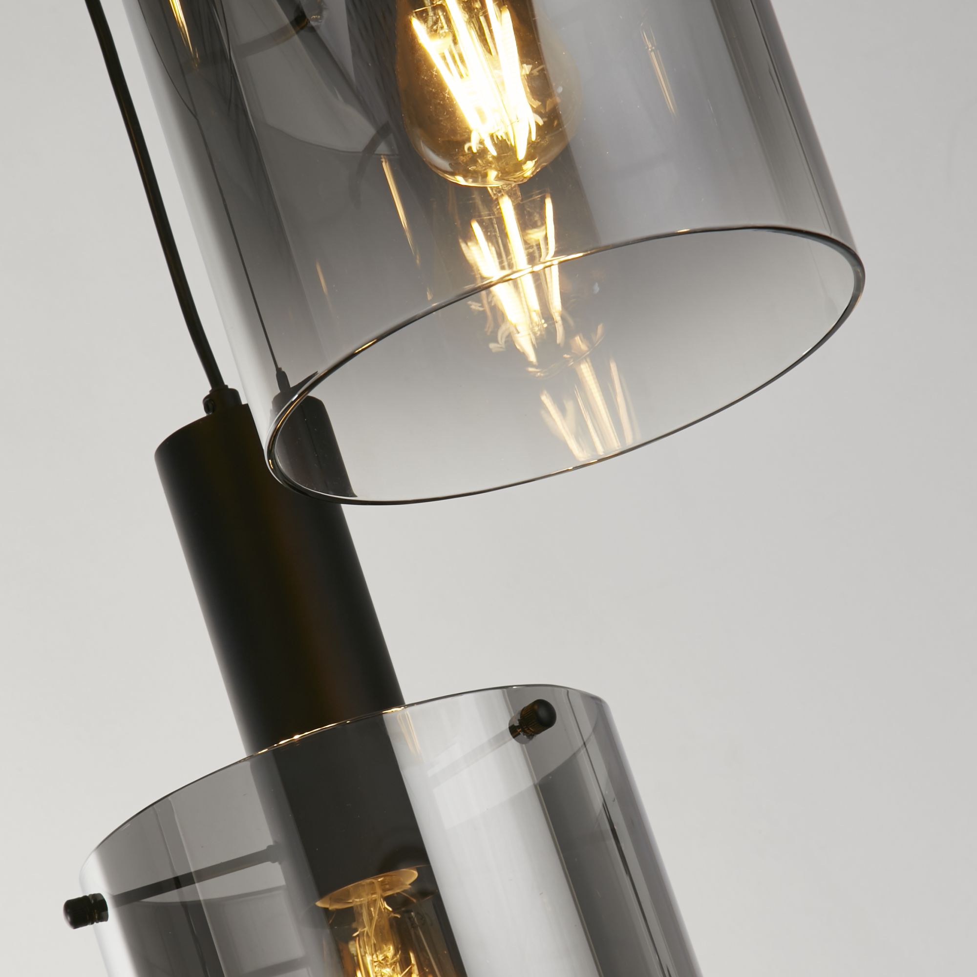 Sweden Multi-Drop Pendant - Metal & Glass Black & Smoked Glass