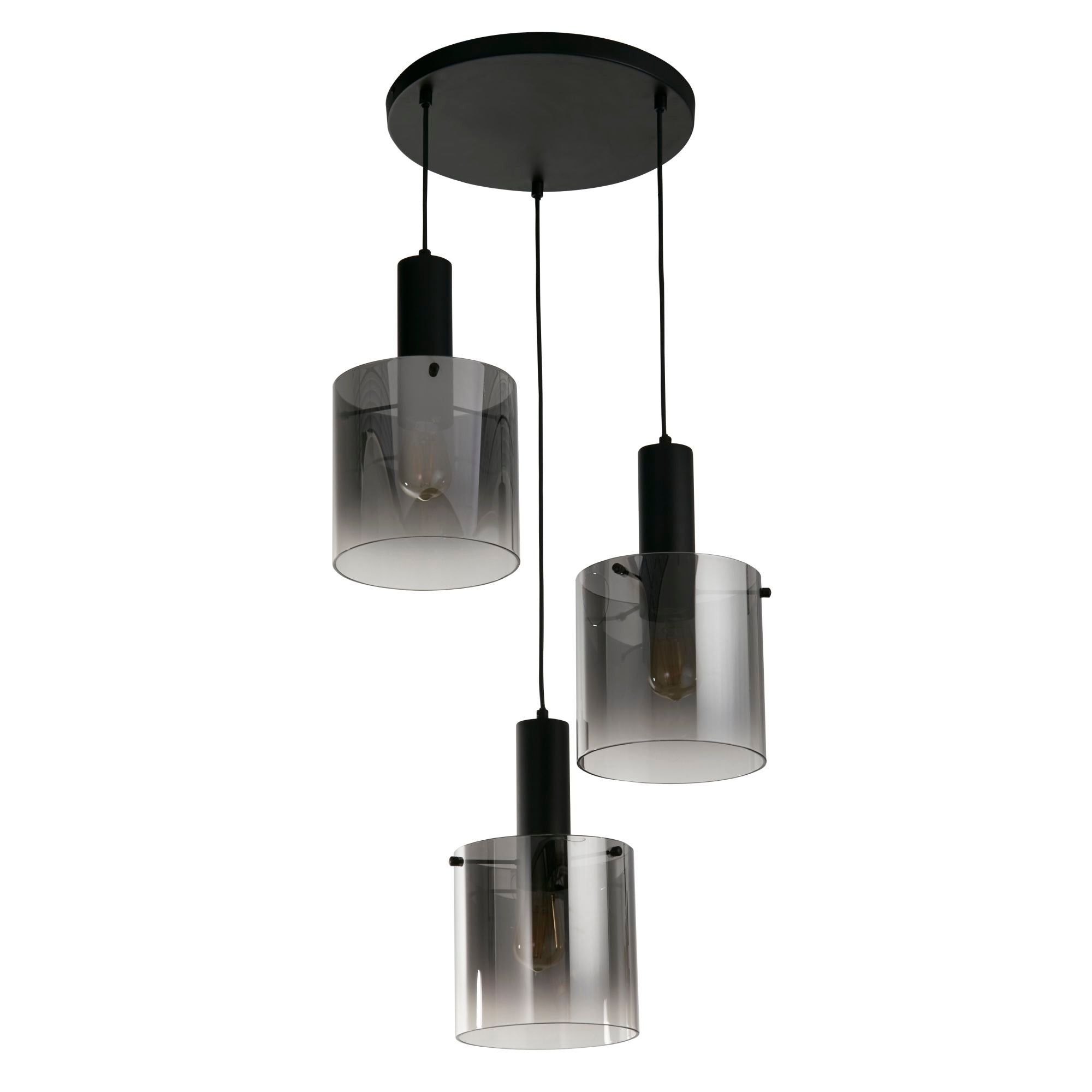Sweden Multi-Drop Pendant - Metal & Glass Black & Smoked Glass