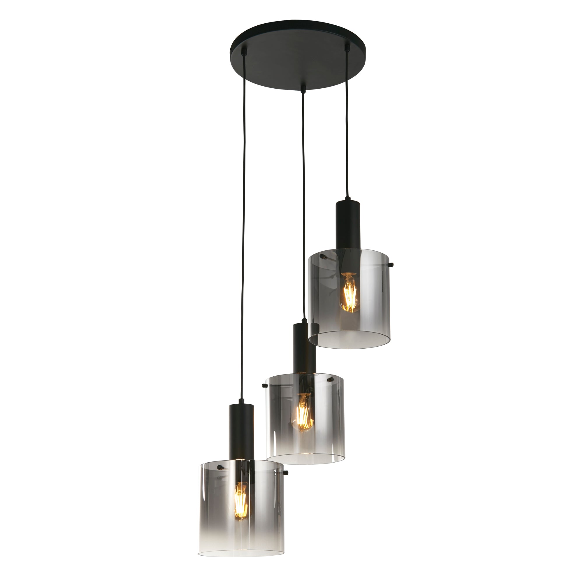 Sweden Multi-Drop Pendant - Metal & Glass Black & Smoked Glass