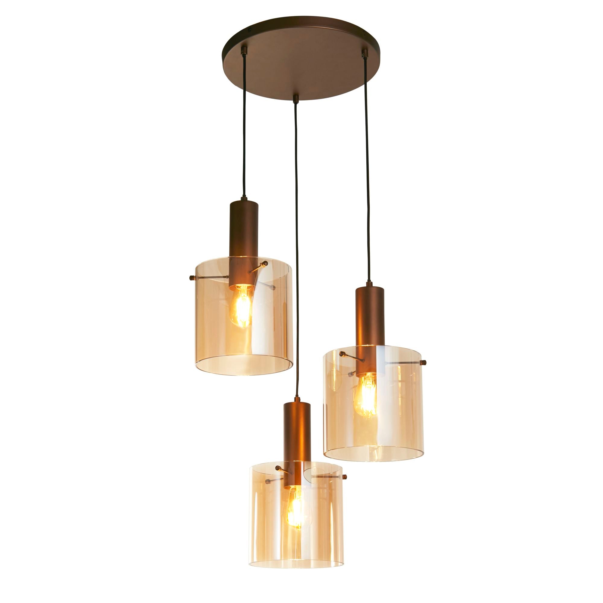 Sweden Multi-Drop Pendant - Metal & Glass Mocha & Amber Glass