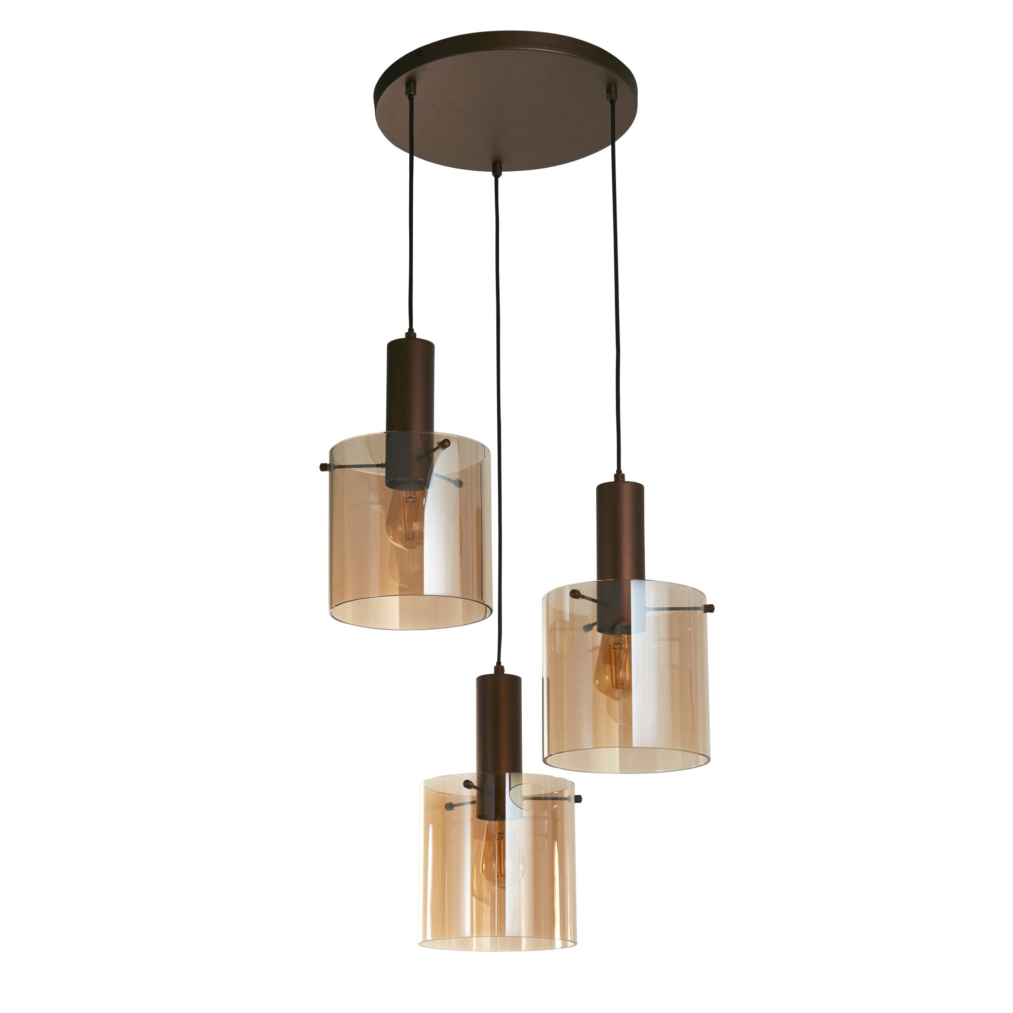 Sweden Multi-Drop Pendant - Metal & Glass Mocha & Amber Glass