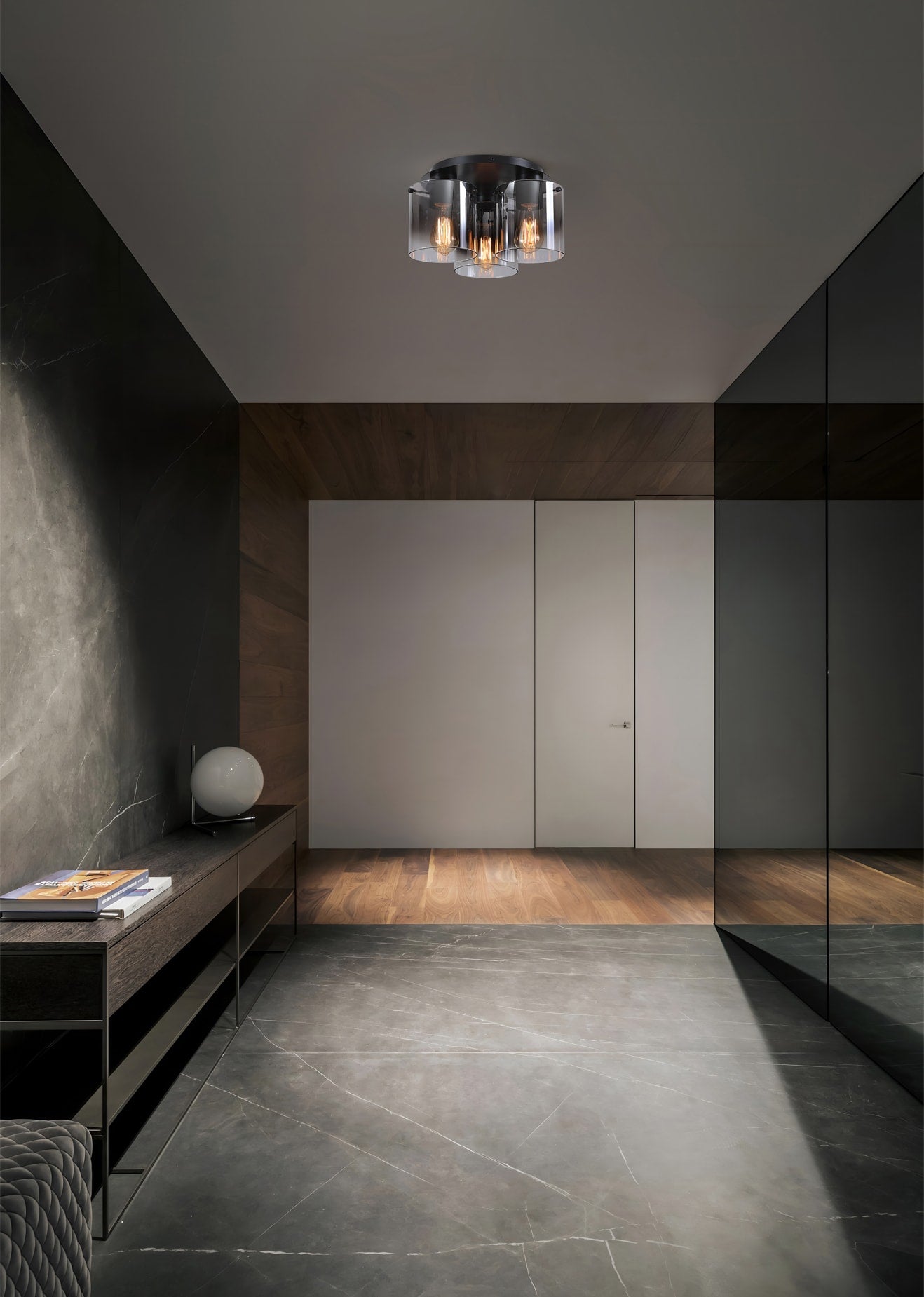Sweden 3LT Flush - Matt Black & Smoked Glass
