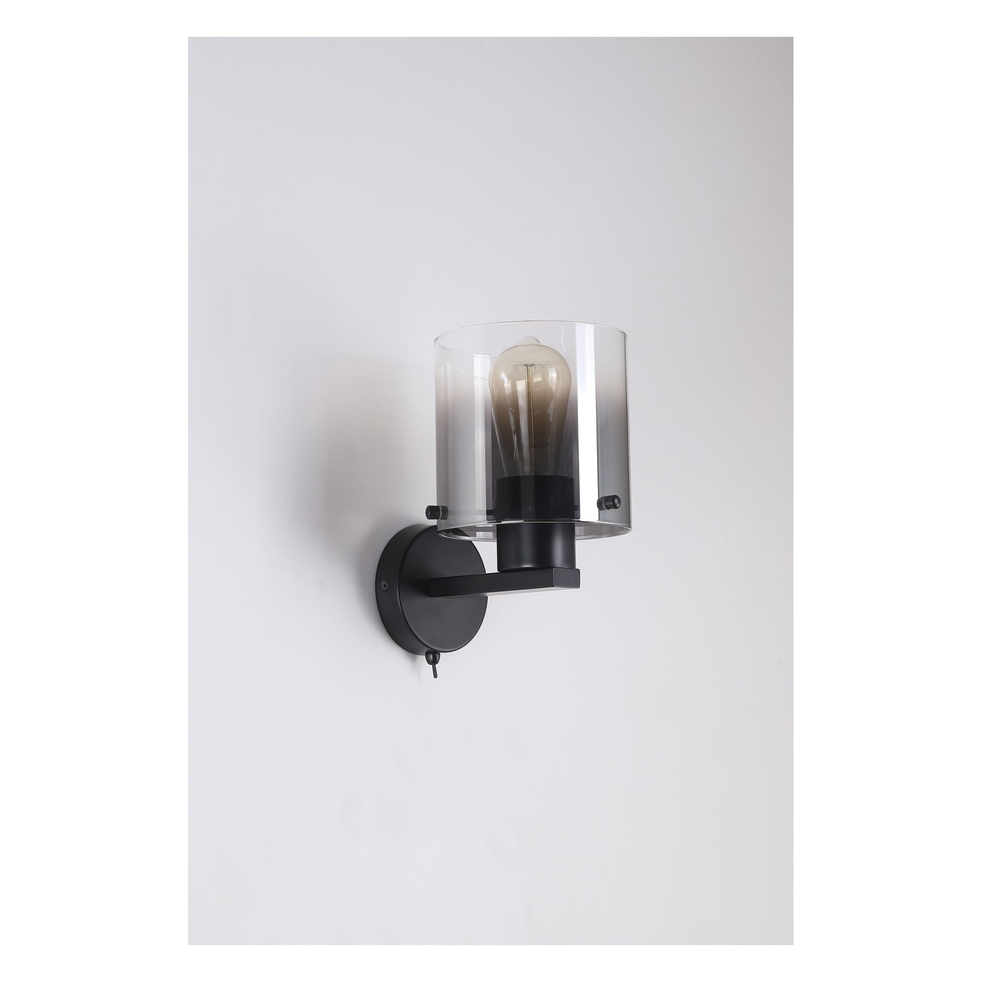 Sweden 1Lt Wall Light - Matt Black & Smoked Glass