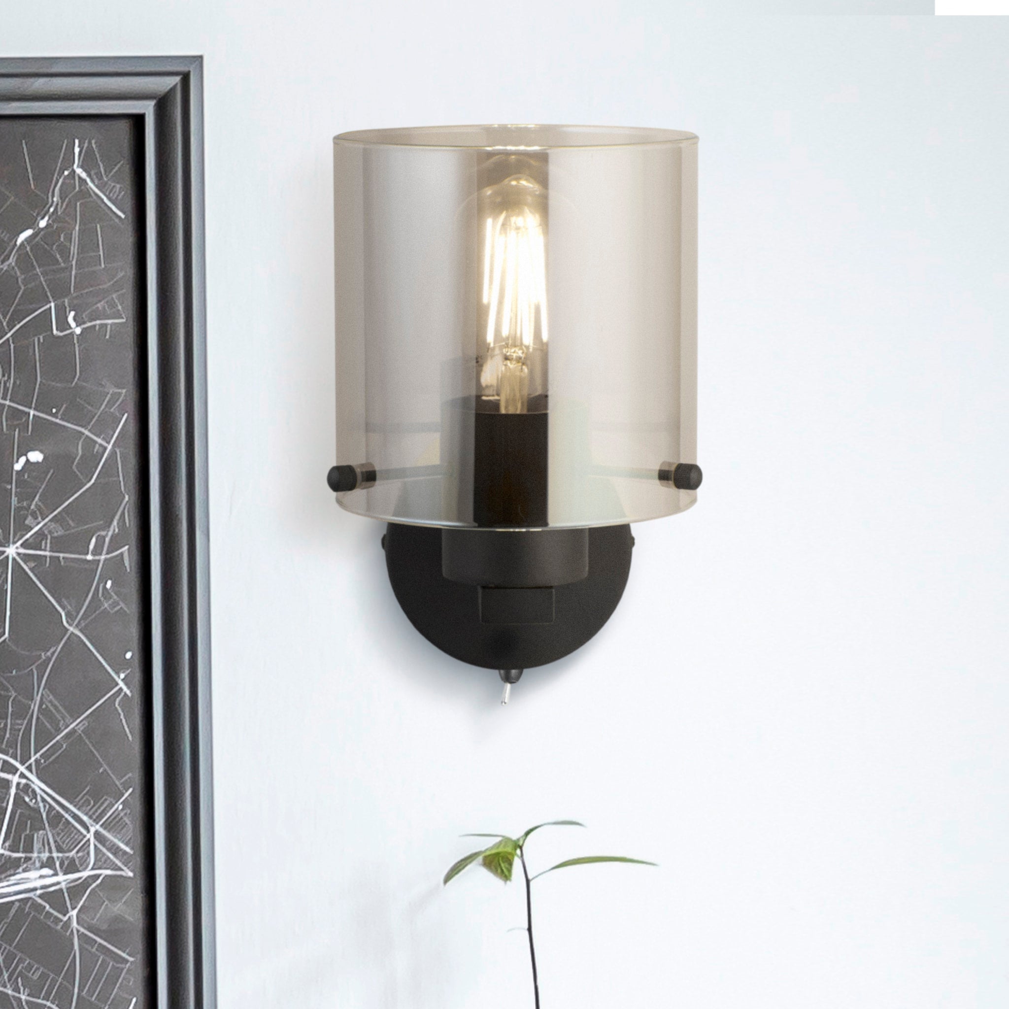 Sweden 1Lt Wall Light - Matt Black & Smoked Glass