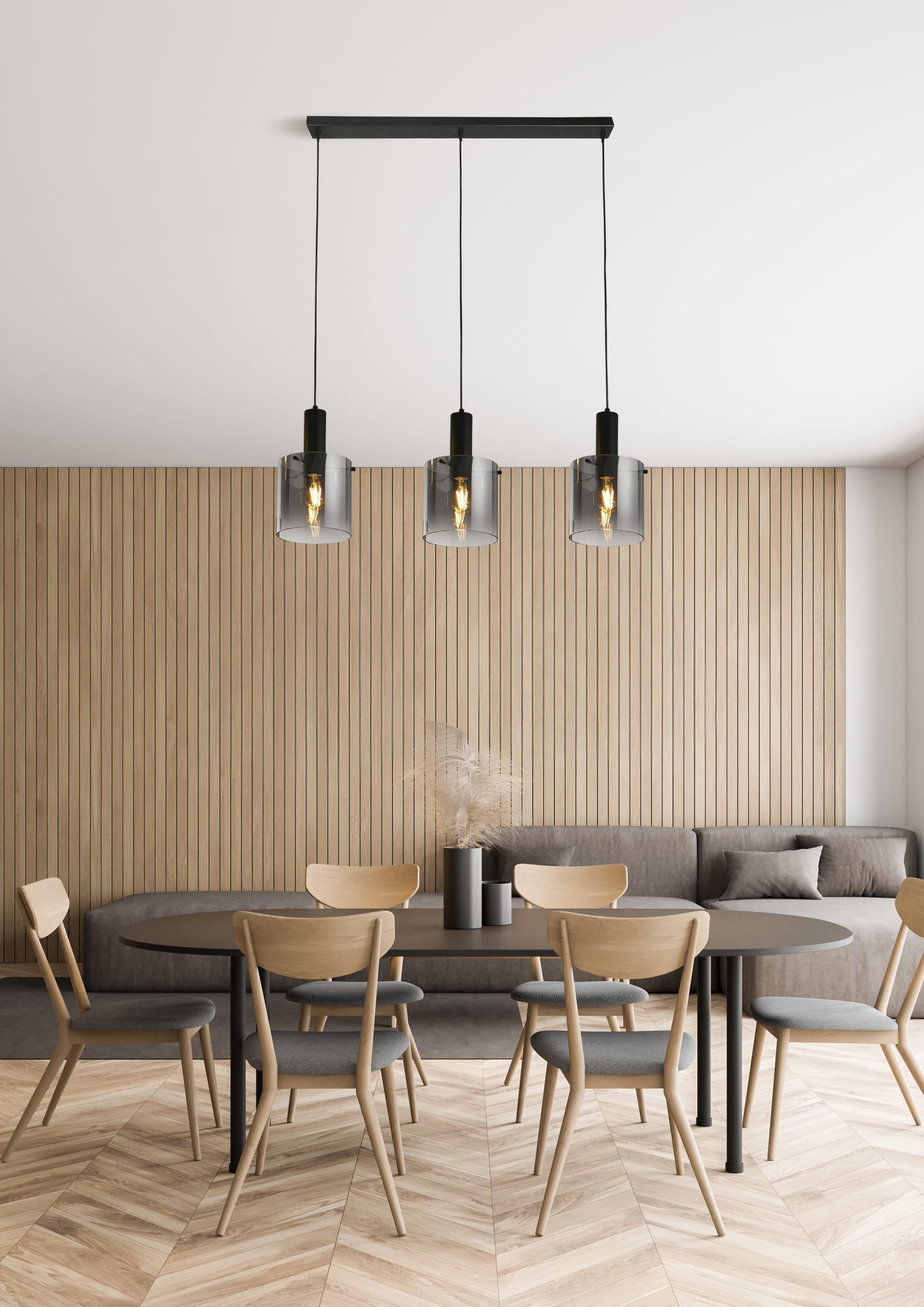 Sweden 3Lt Bar Pendant - Black Metal & Smoked Ombre Glass