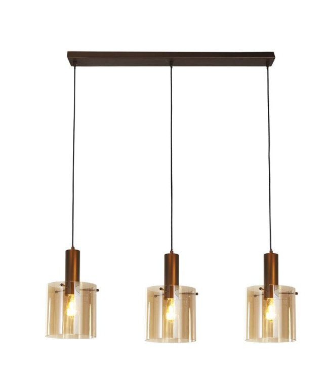 Sweden 3Lt Bar Pendant - Mocha Metal & Amber Glass