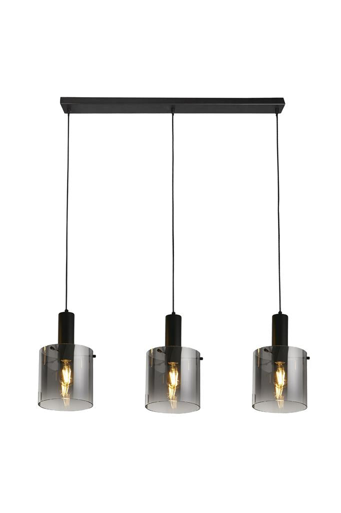 Sweden 3Lt Bar Pendant - Black Metal & Smoked Ombre Glass