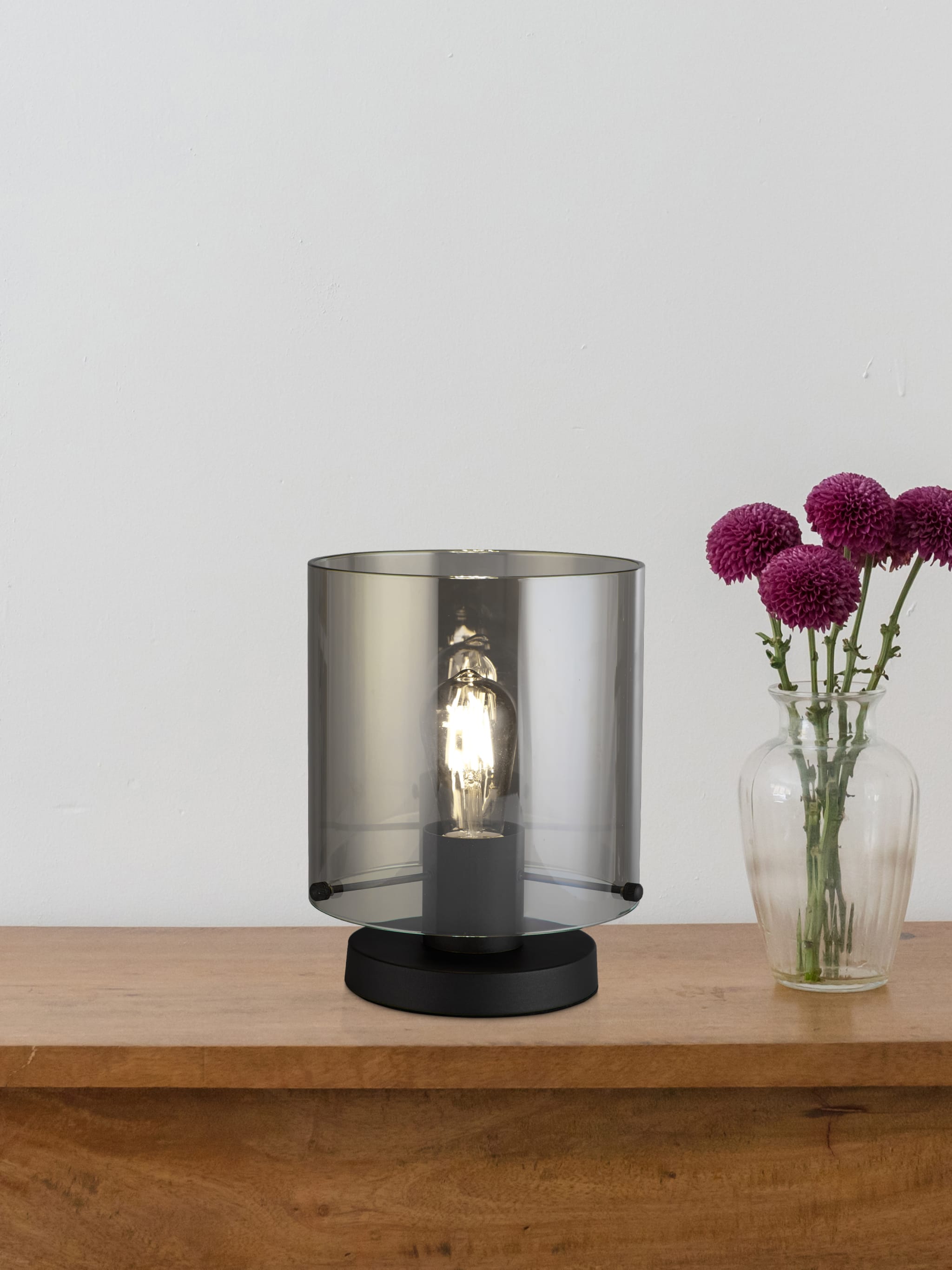 Sweden 1Lt Table Lamp, Matt Black Metal with Smoked Ombre Gl