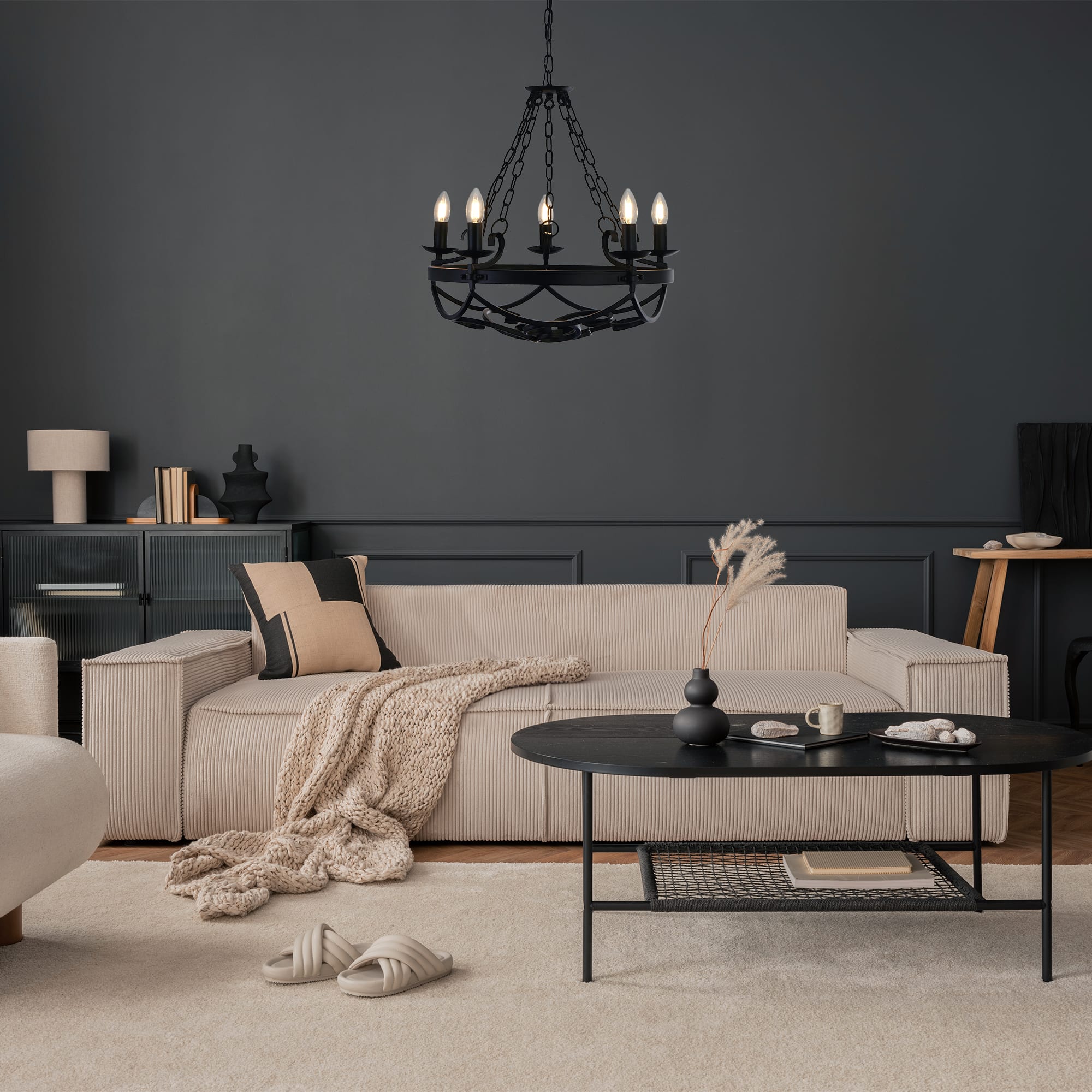 Cartwheel III 5Lt Pendant - Black Wrought Iron