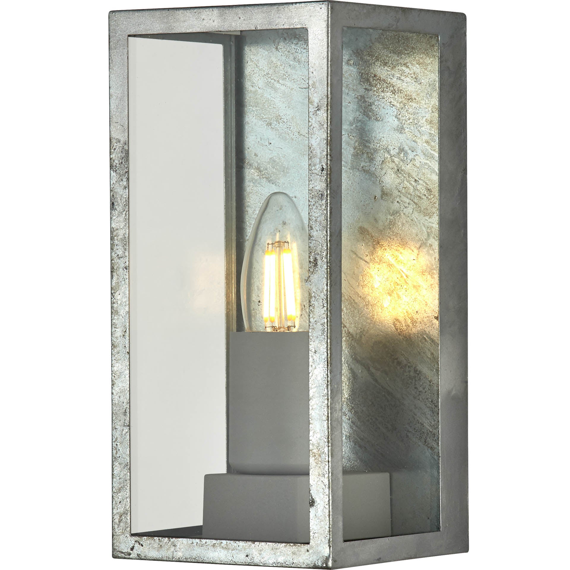 Box II Outdoor Wall Light - Galvanised Silver Metal & Glass