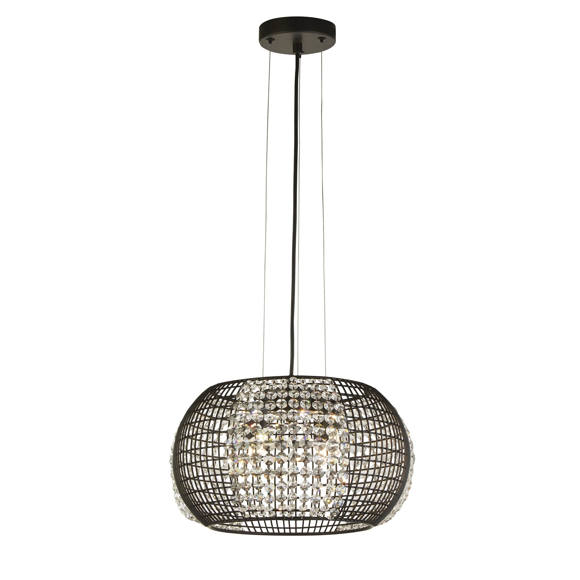 Cage 4Lt Pendant - Black Metal & Crystal Glass