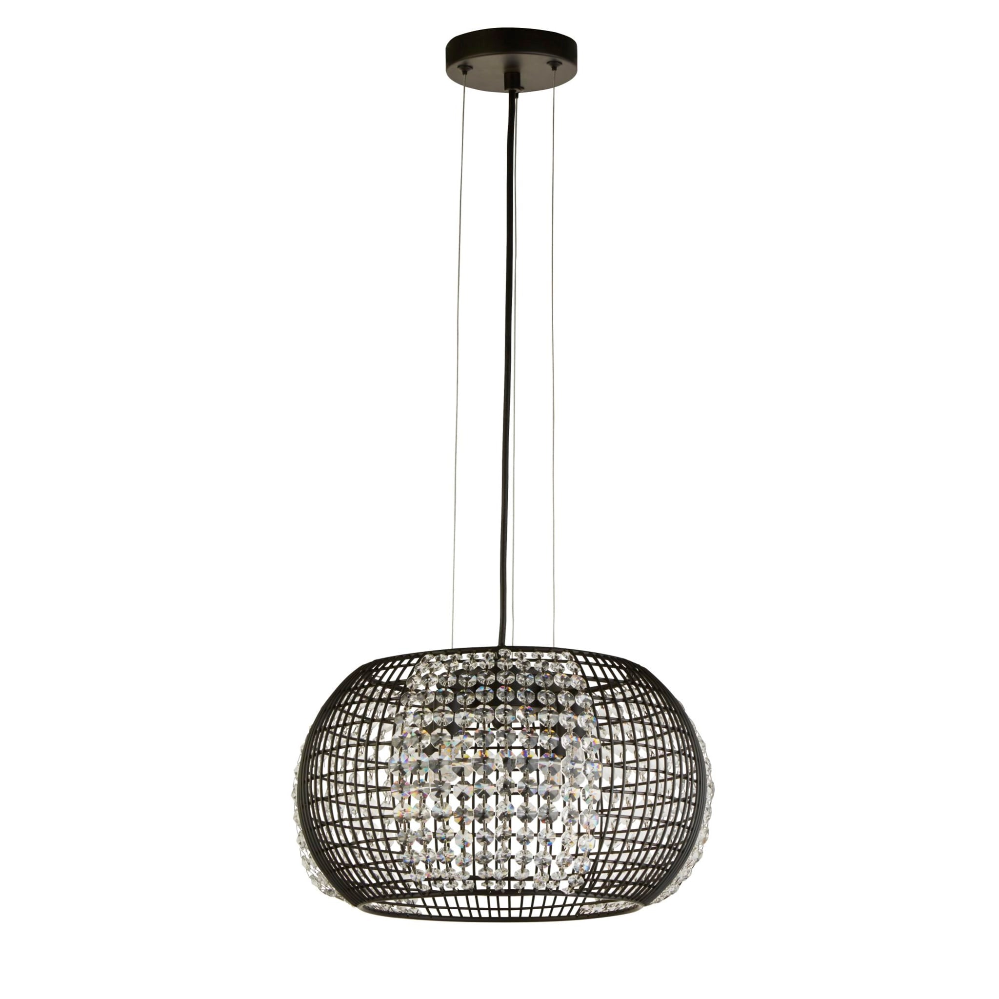 Cage 4Lt Pendant - Black Metal & Crystal Glass