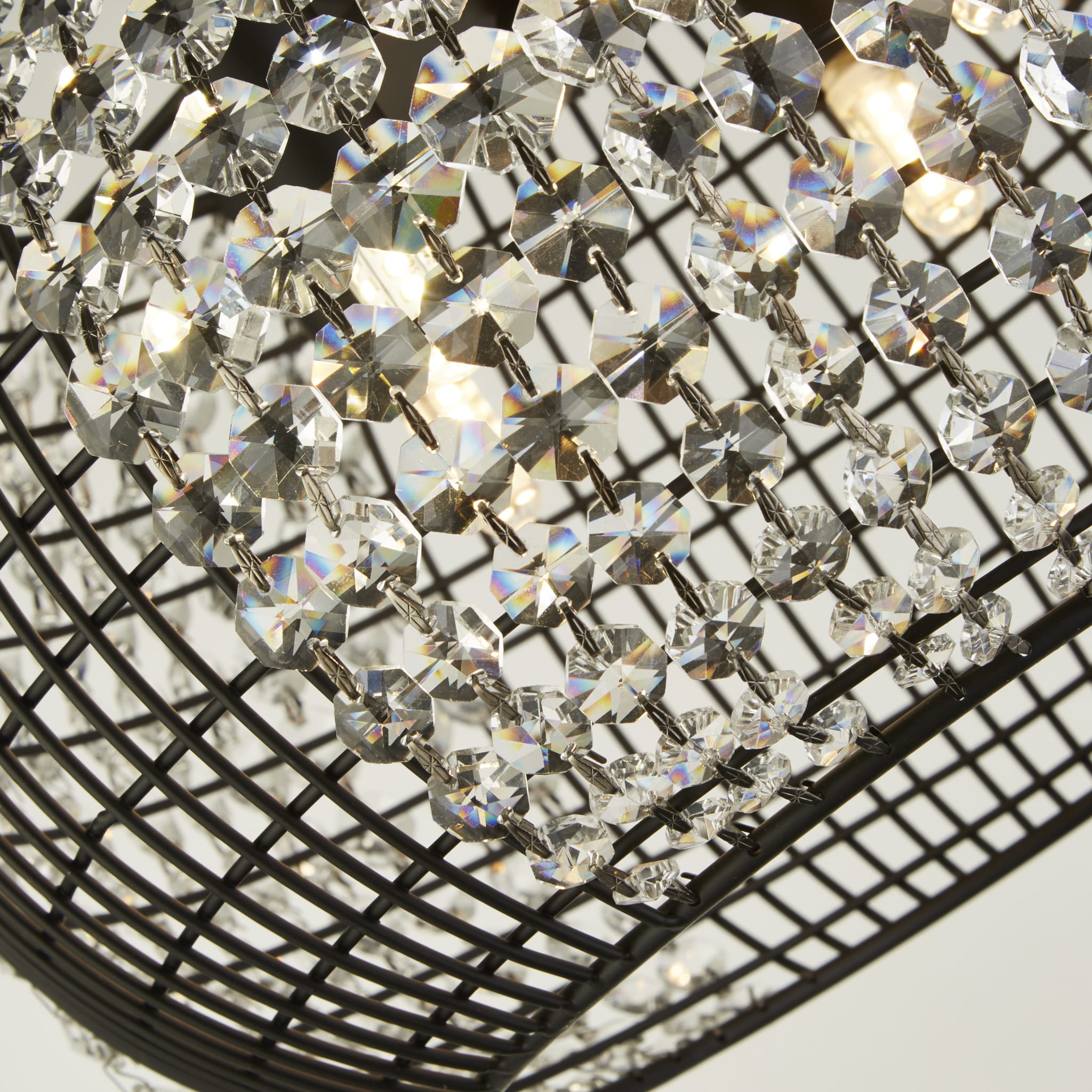 Cage 4Lt Pendant - Black Metal & Crystal Glass