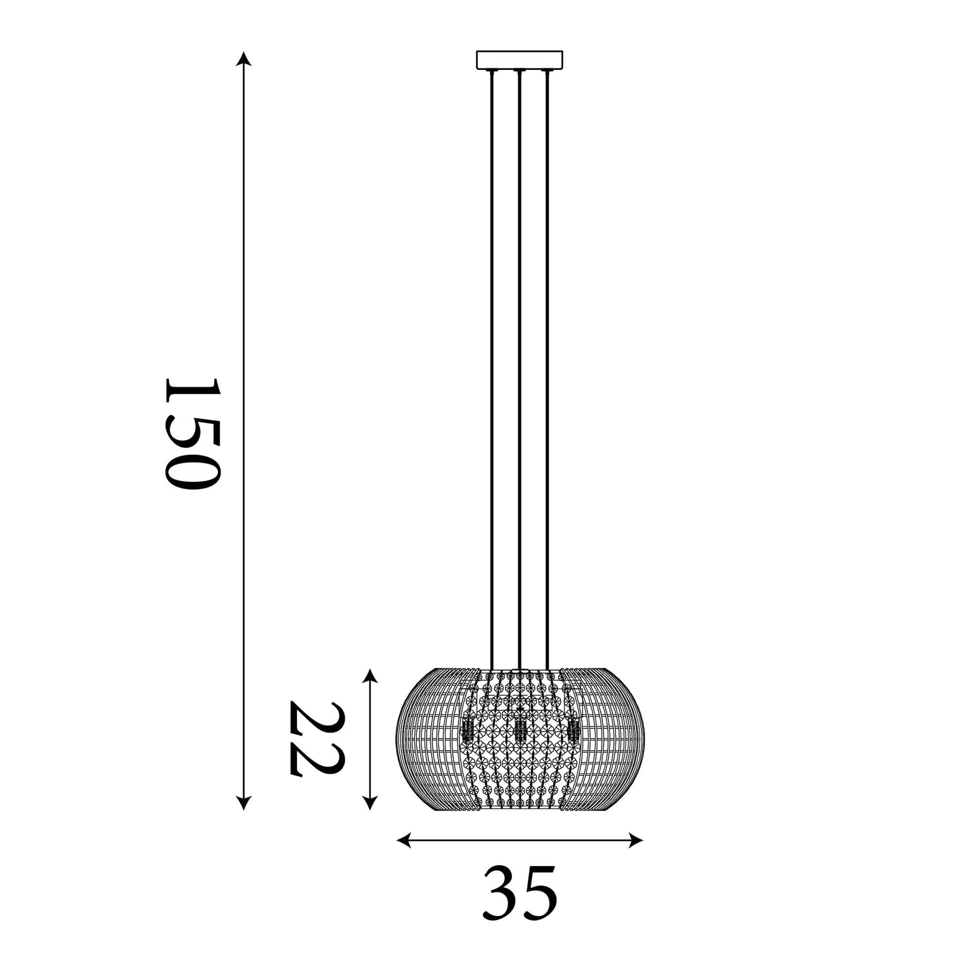 Cage 4Lt Pendant - Black Metal & Crystal Glass