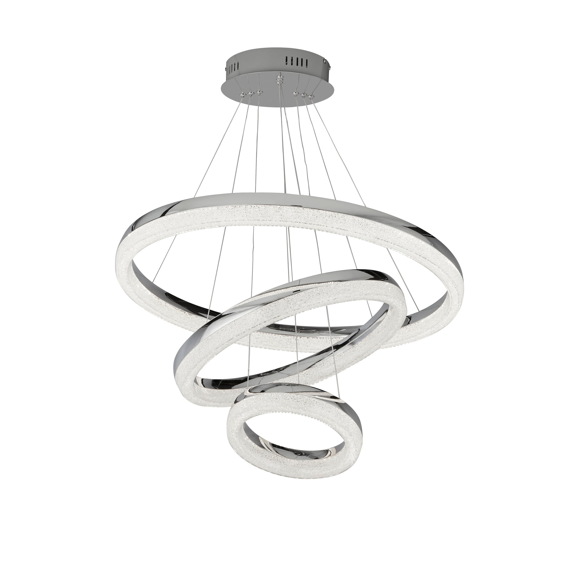 Circle 3Lt Pendant - Chrome Metal & Crushed Ice Effect Glass