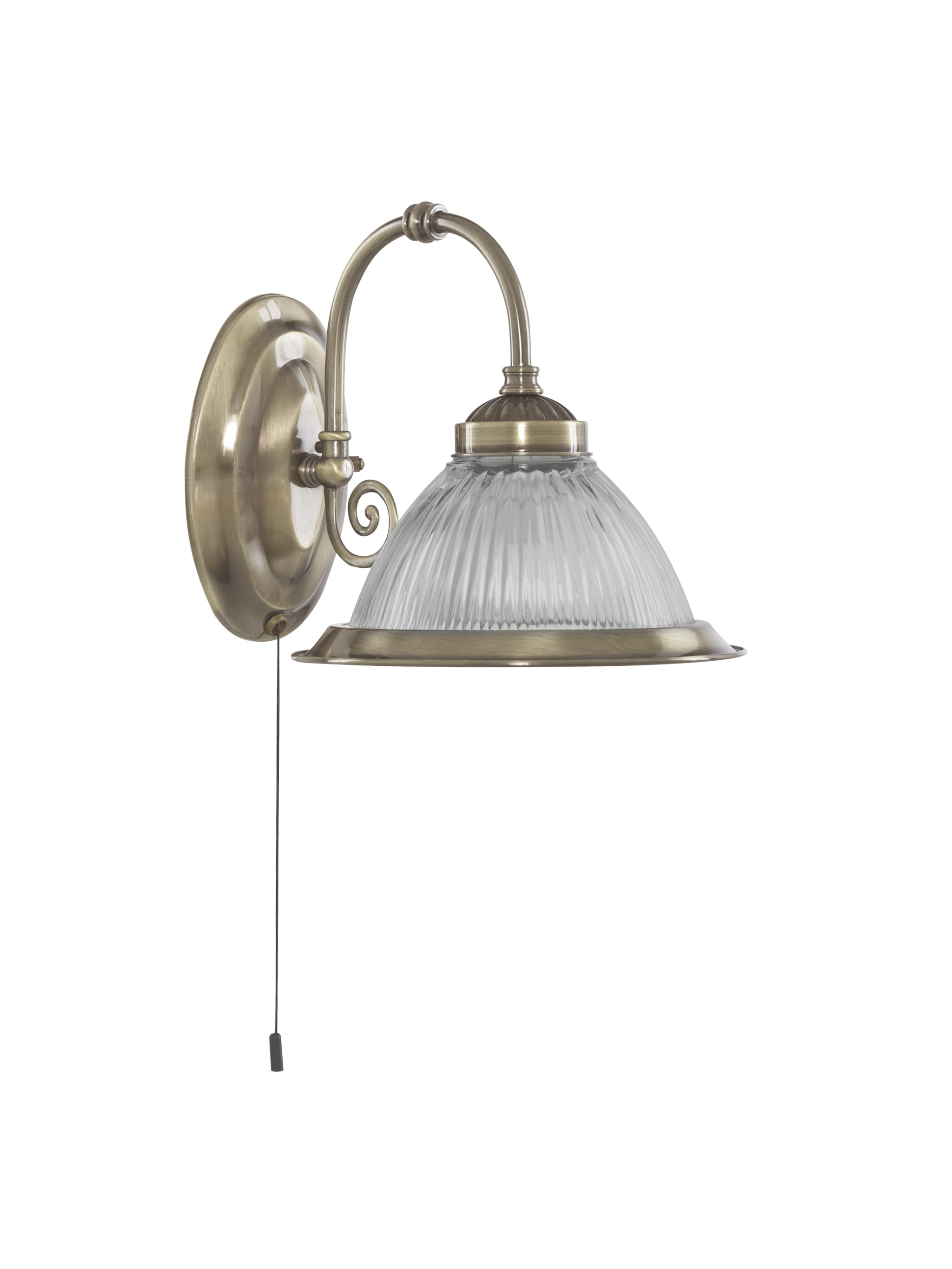 American Diner Wall Light - Antique Brass & Ribbed Glass