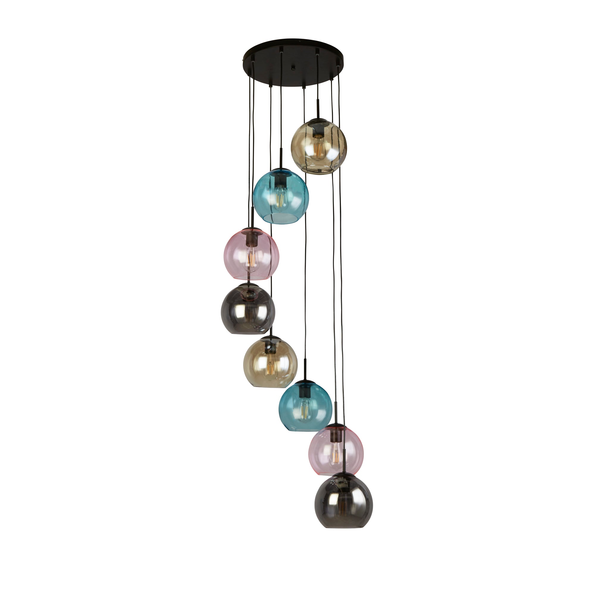 Mardi Gras II Pendant - Black Metal & Coloured Glass 8