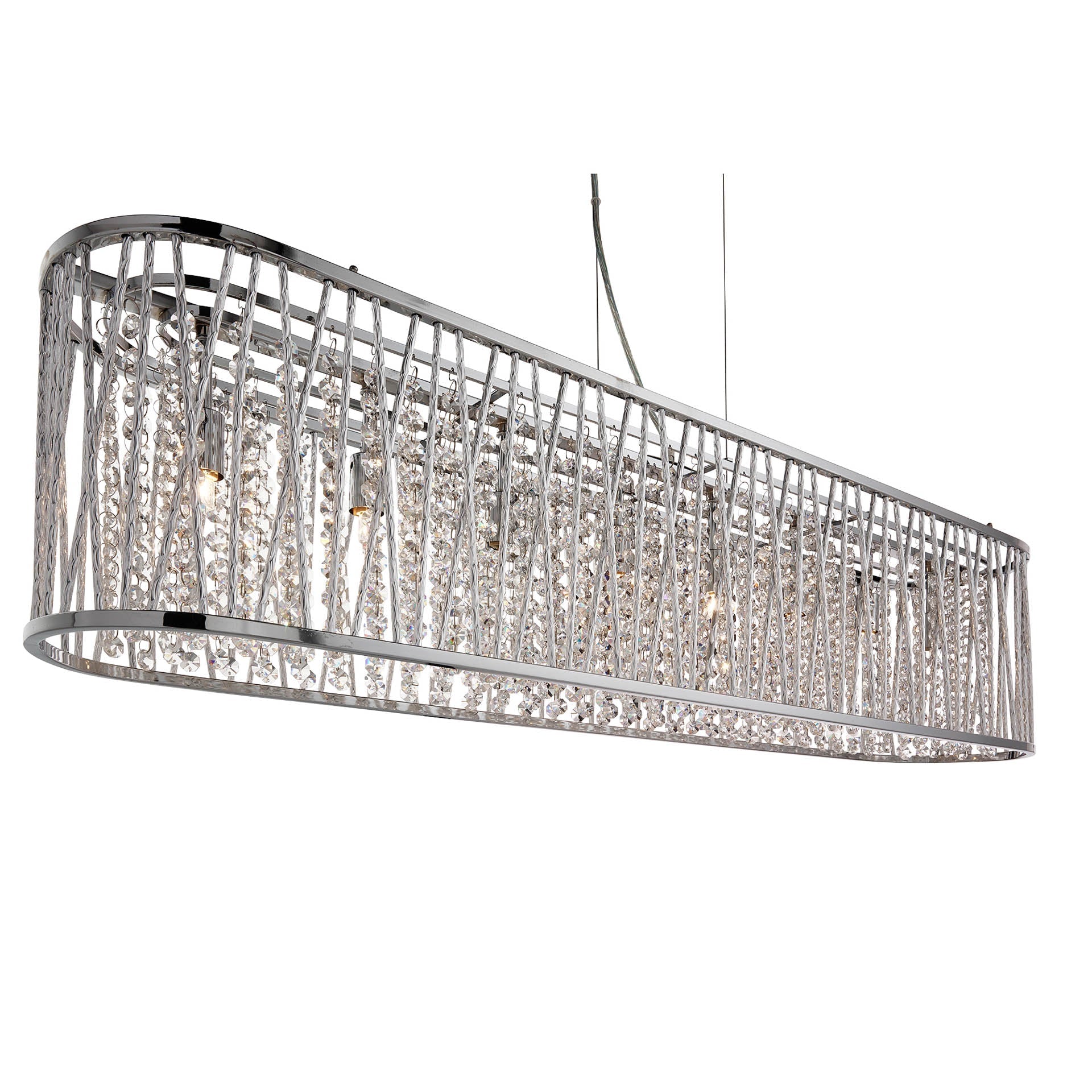Elise  Bar Pendant - Chrome Metal & Clear Crystal