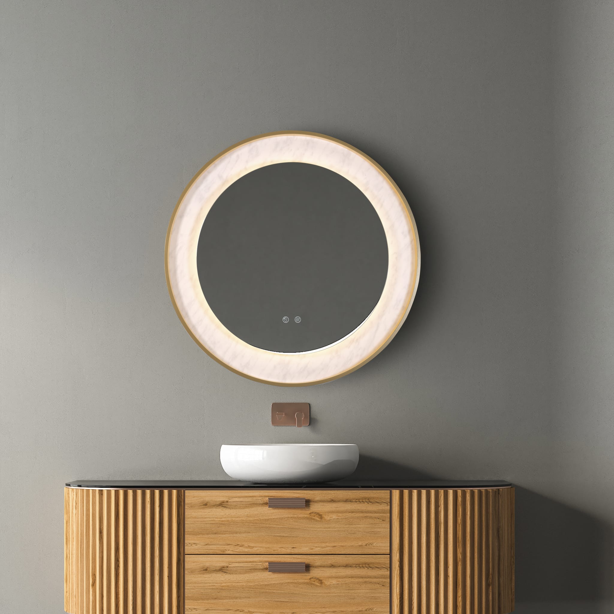 Luxo LED Mirror, Gold Metal with Marble Effect