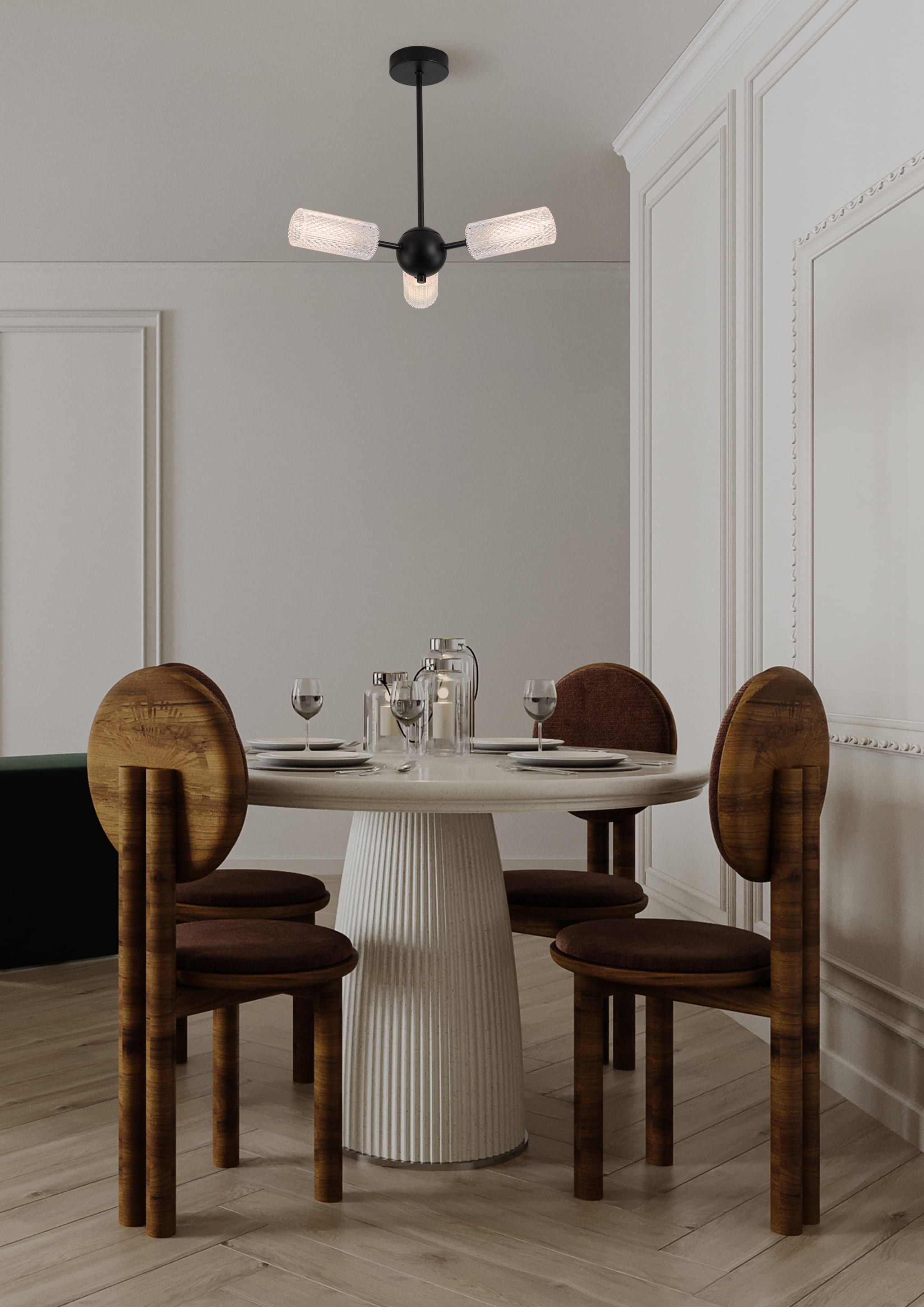 Cosmic 3Lt Semi-flush Black Metal with Textured Acrylic