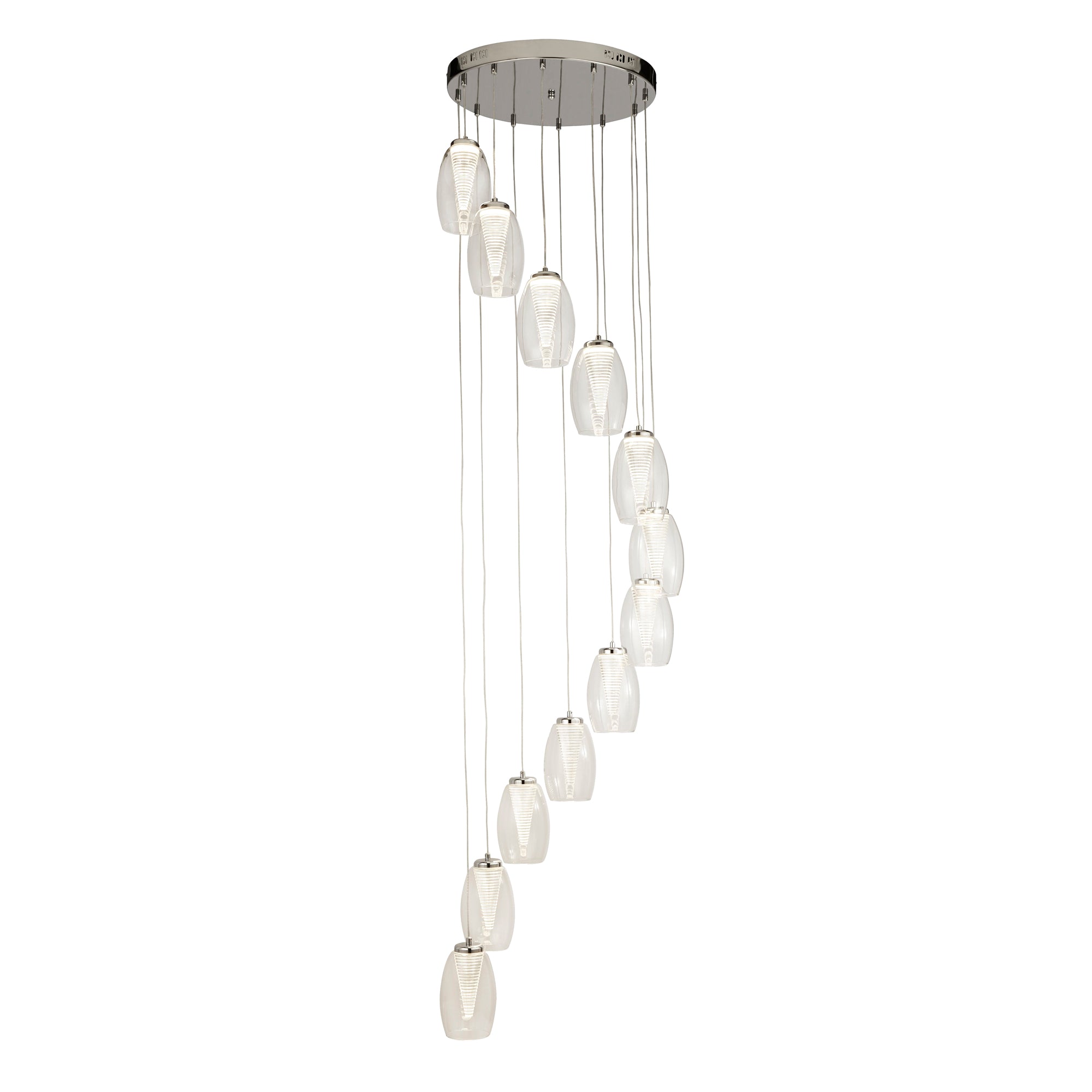 Cyclone Multi-Drop Pendant- Metal & Glass 12 / Chrome and Clear Glass