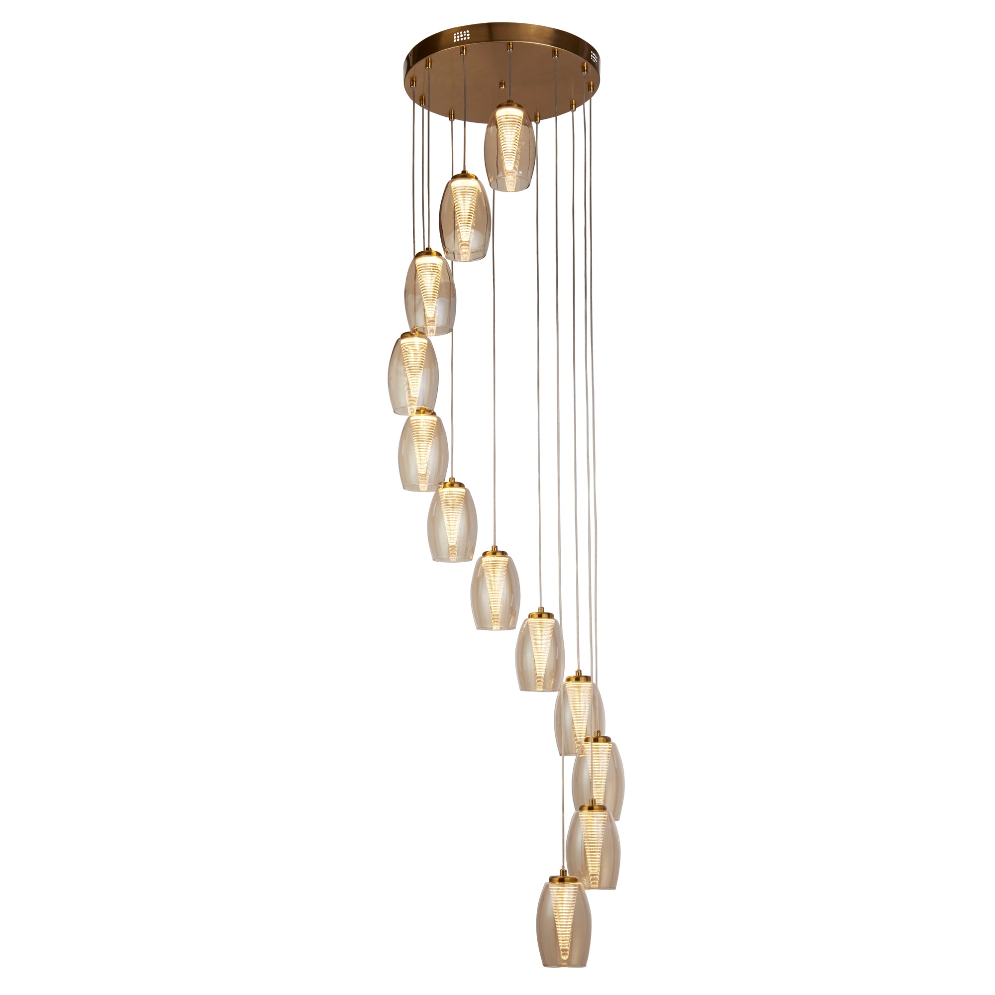 Cyclone Multi-Drop Pendant- Metal & Glass 12 / Bronze and Champagne Glass