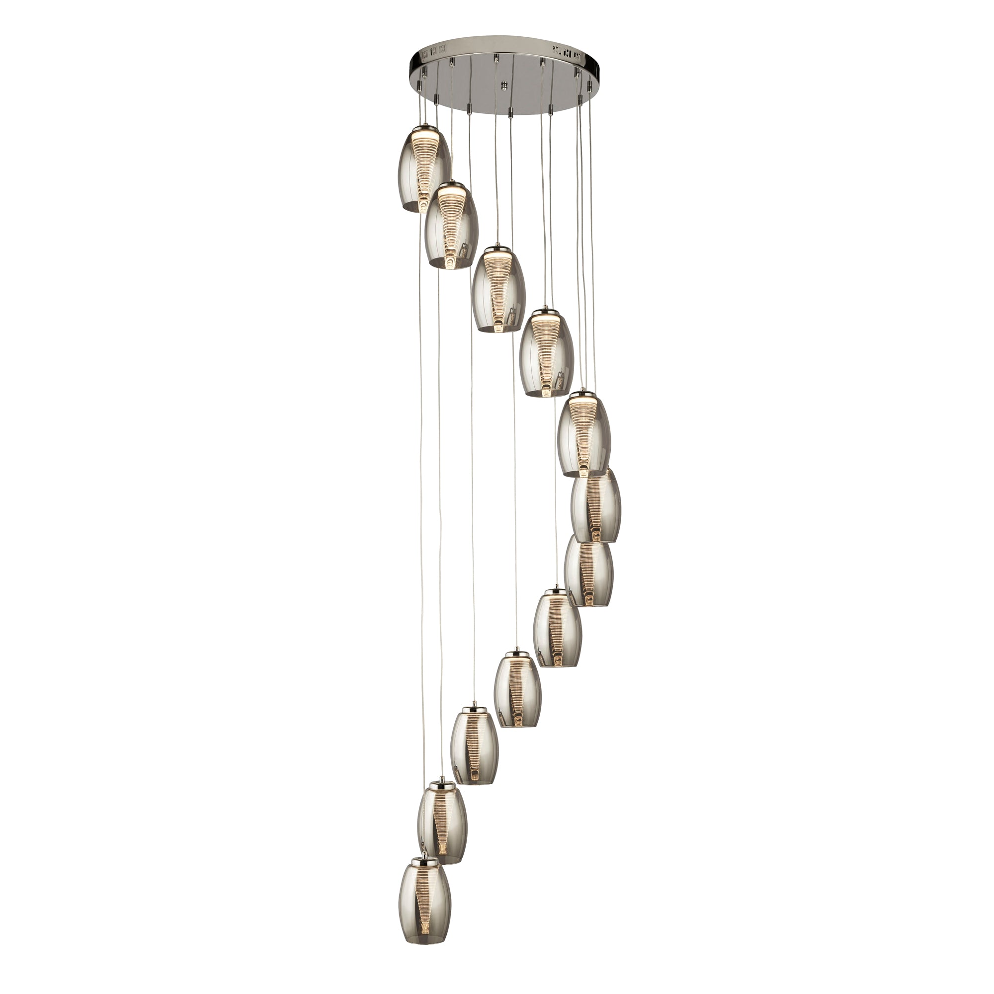 Cyclone Multi-Drop Pendant- Metal & Glass 12 / Chrome and Smoked Glass