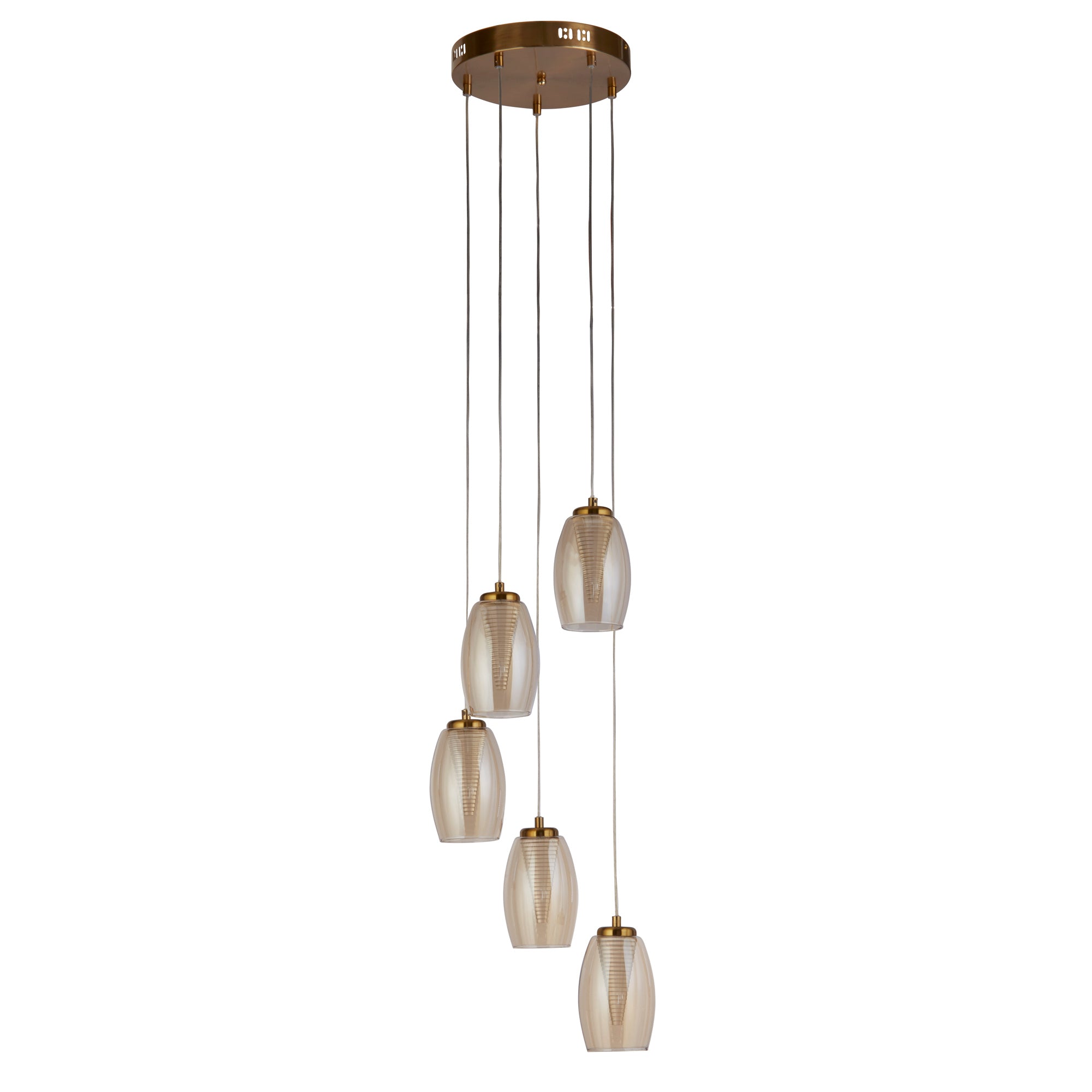 Cyclone Multi-Drop Pendant- Metal & Glass 5 / Bronze and Champagne Glass