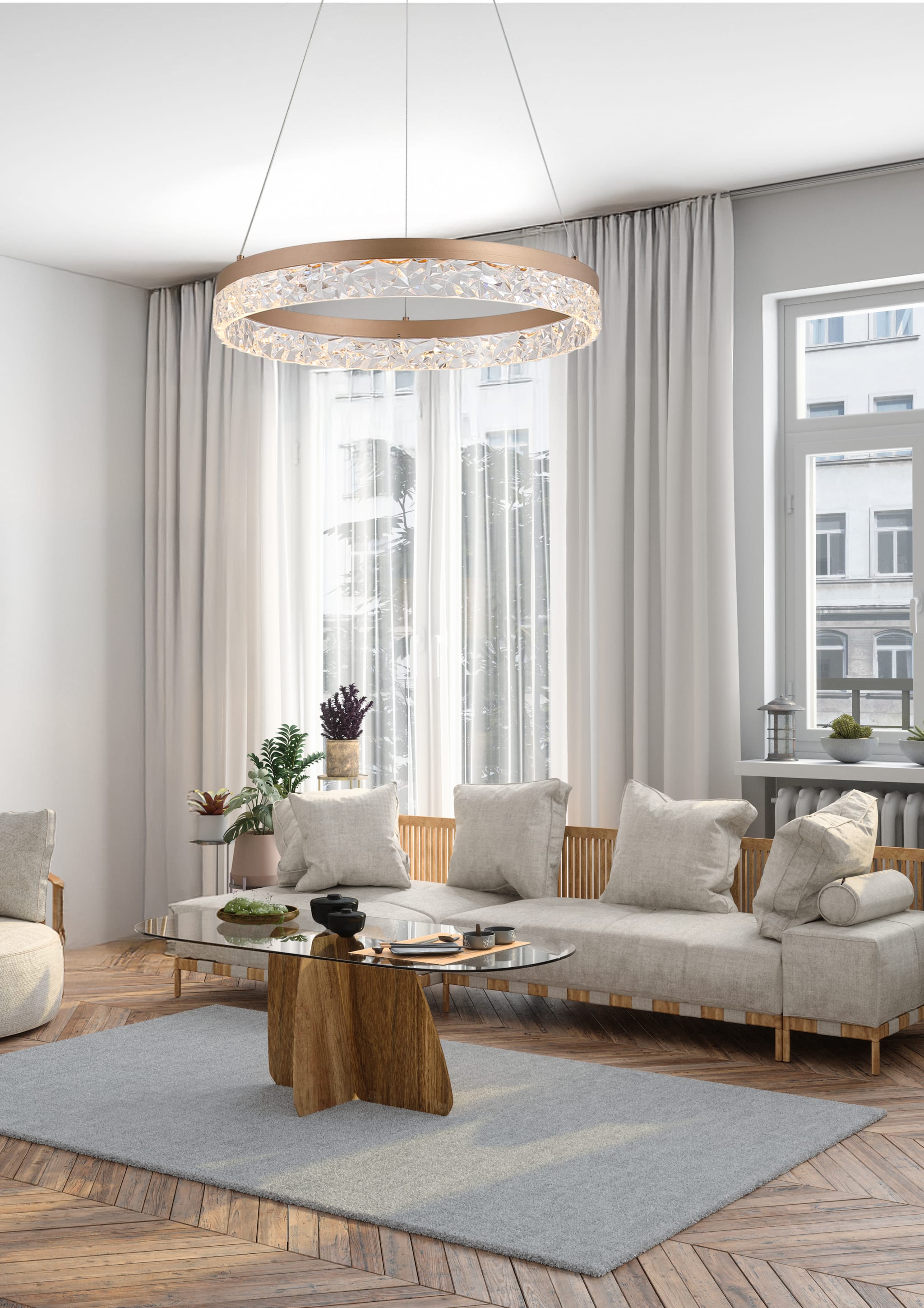 Maddie LED Round Pendant , Latte metal