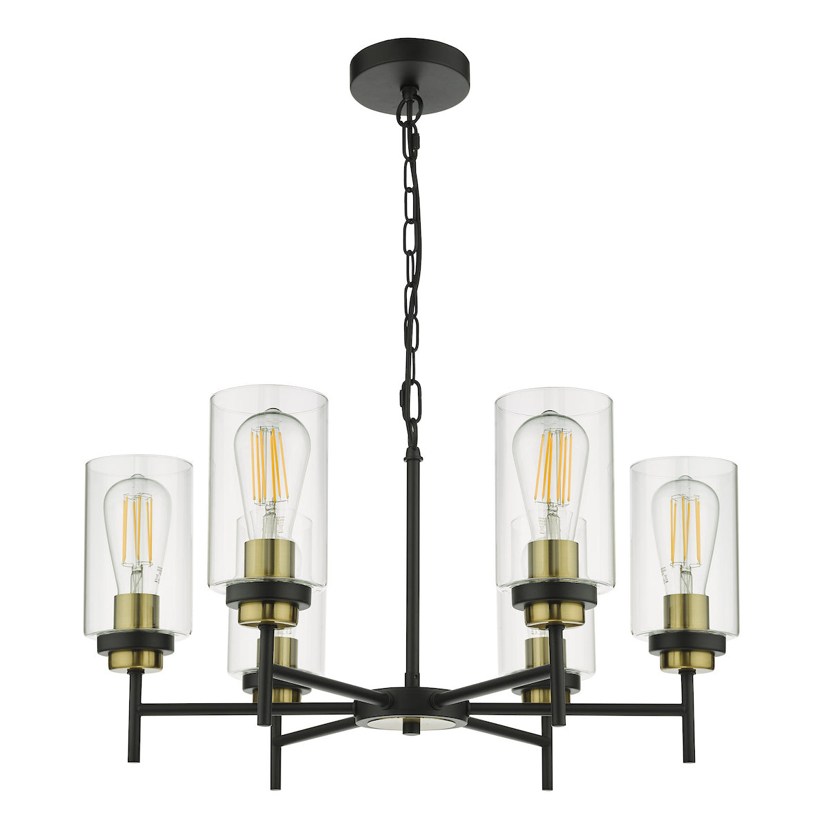 ABEL 6LT PENDANT BLACK & GOLD CW CLEAR GLS