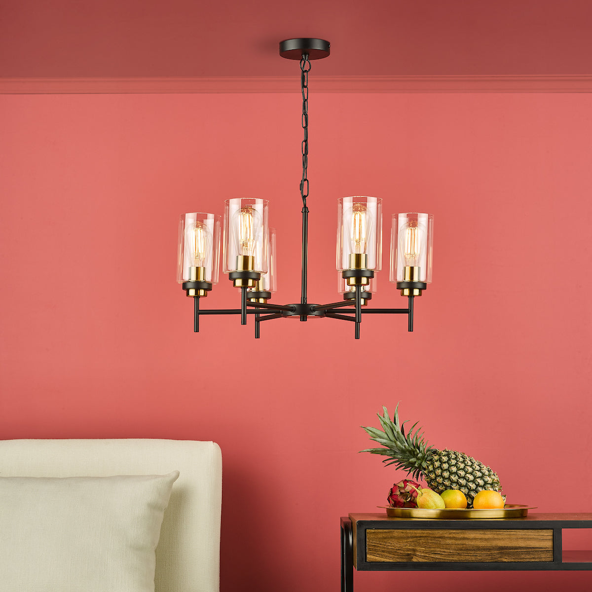 ABEL 6LT PENDANT BLACK & GOLD CW CLEAR GLS