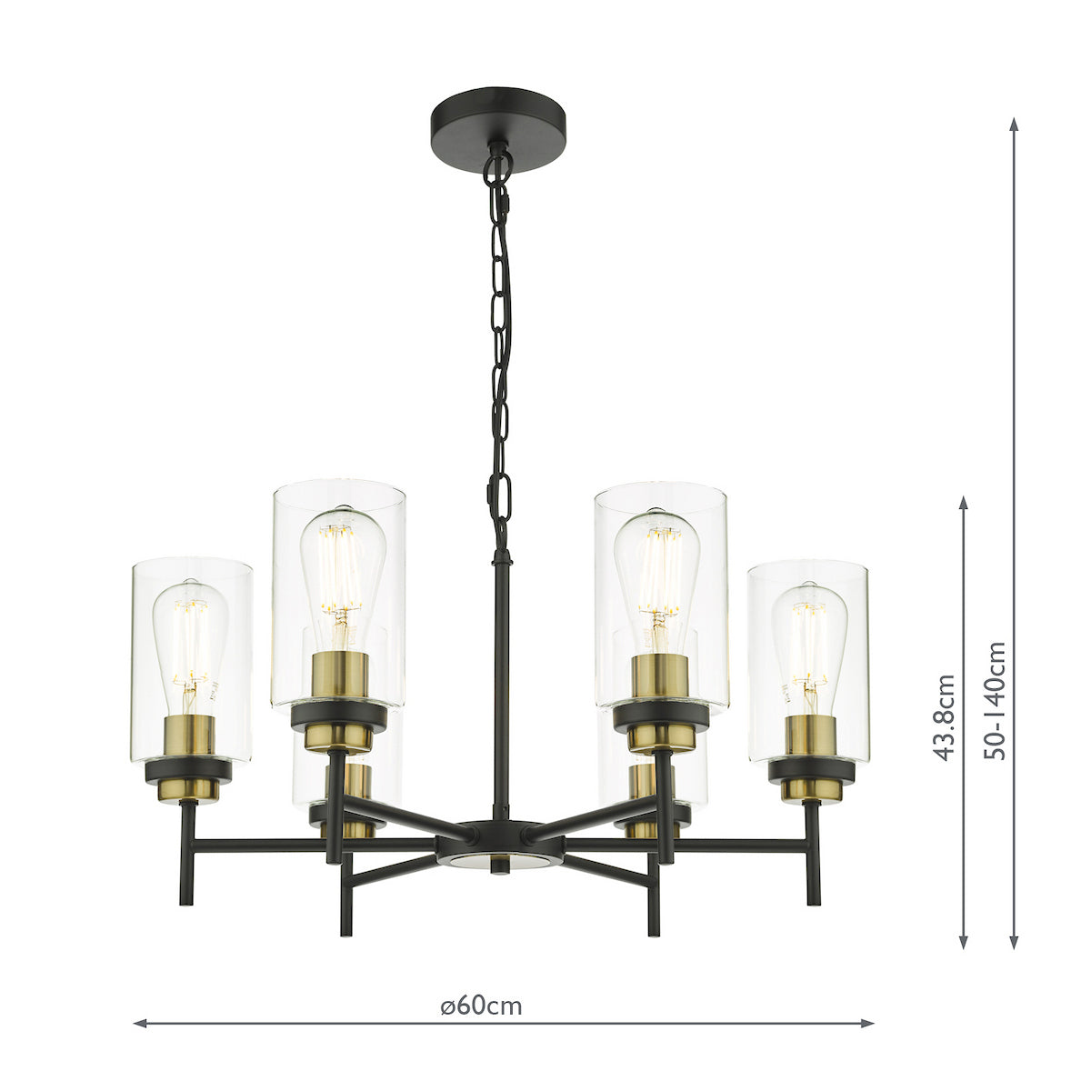 ABEL 6LT PENDANT BLACK & GOLD CW CLEAR GLS