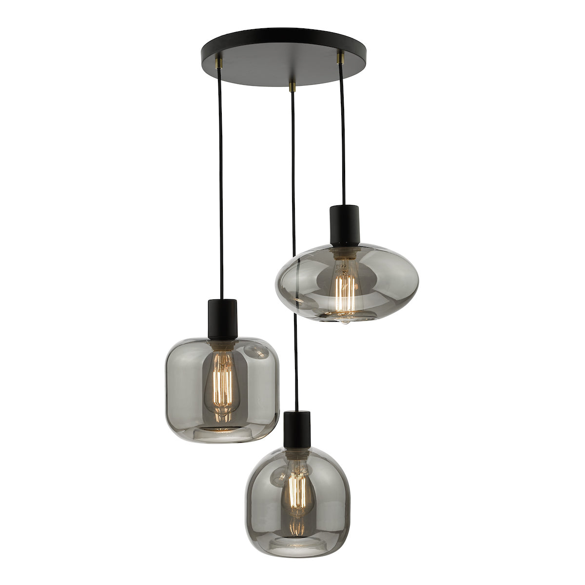 AIDEN 3LT CLUSTER BLACK CW SMOKED GLASS