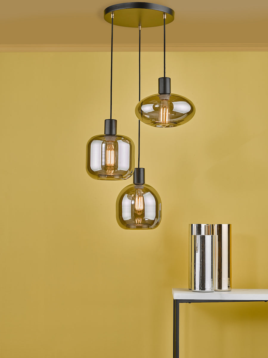 AIDEN 3LT CLUSTER BLACK CW SMOKED GLASS
