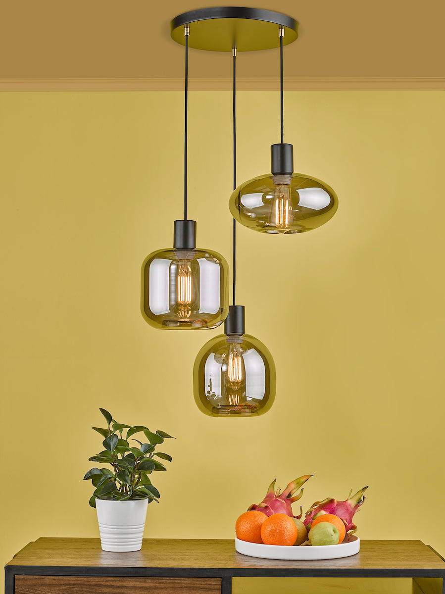 AIDEN 3LT CLUSTER BLACK CW SMOKED GLASS