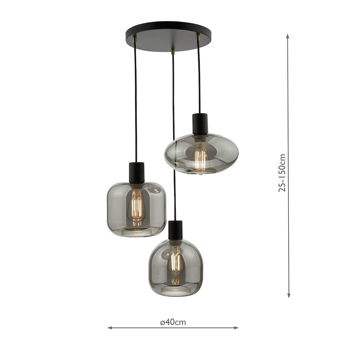 AIDEN 3LT CLUSTER BLACK CW SMOKED GLASS