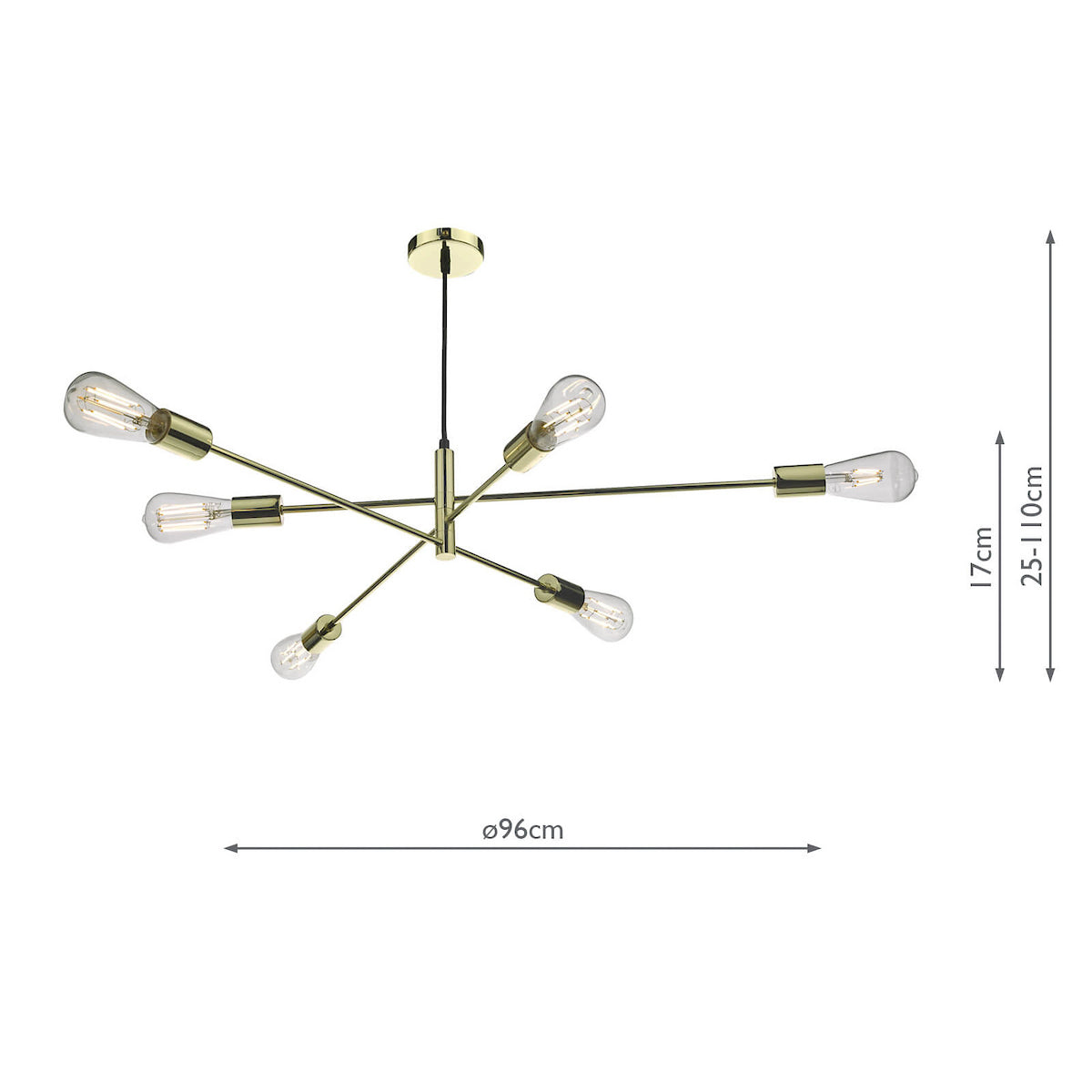 ALANA 6LT ADJUSTABLE PENDANT POLISHED GOLD