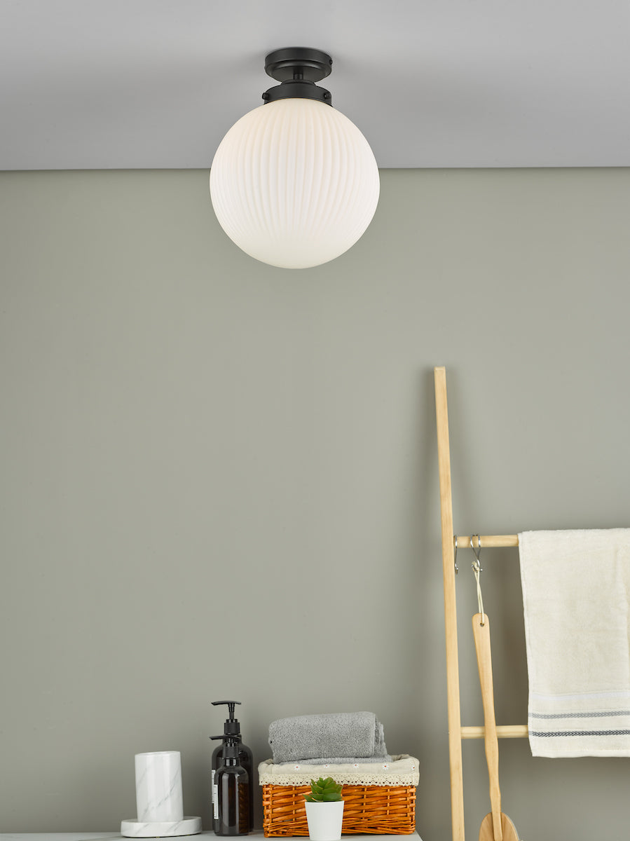 ALRIK 1LT FLUSH MATT BLACK OPAL GLASS IP44