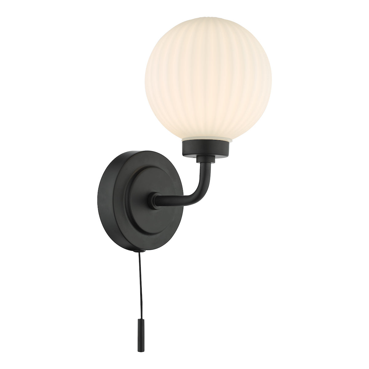 ALRIK 1LT WALL LIGHT MATT BLACK OPAL GLASS IP44