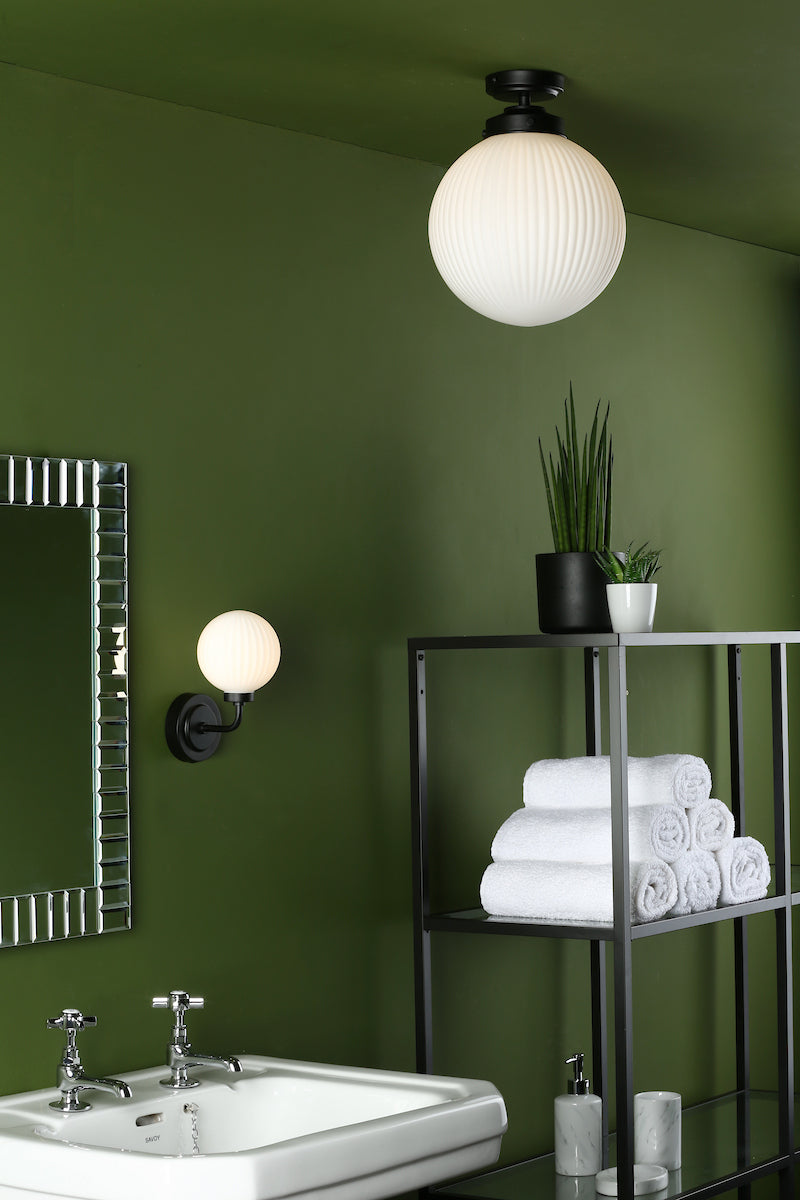 ALRIK 1LT WALL LIGHT MATT BLACK OPAL GLASS IP44