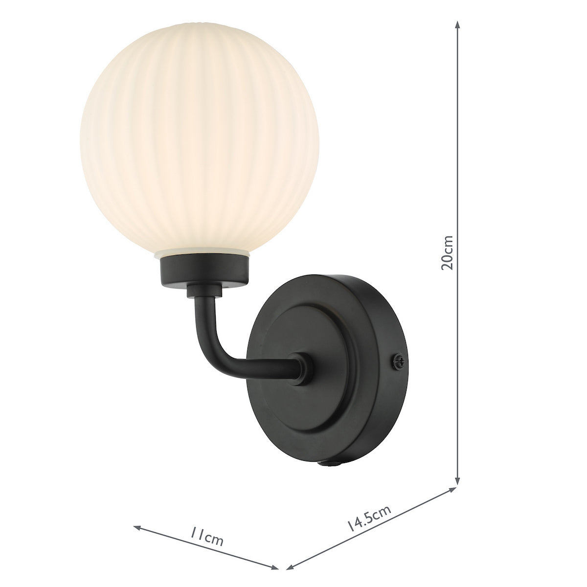 ALRIK 1LT WALL LIGHT MATT BLACK OPAL GLASS IP44
