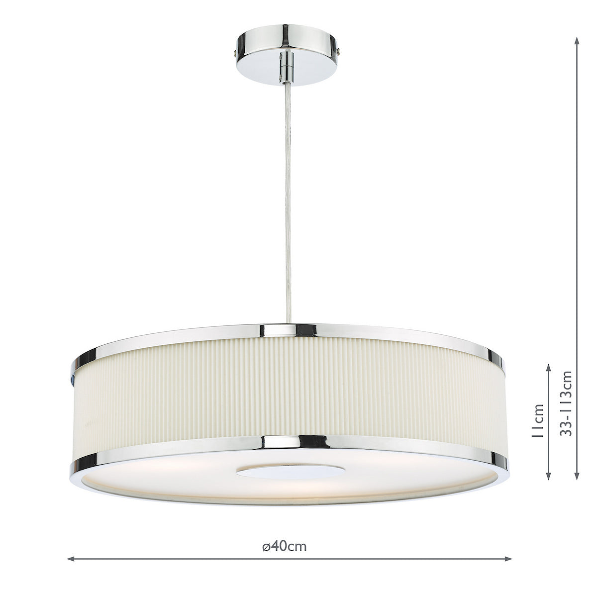 ALVARO 3LT SLIMLINE PENDANT POL CHR IVORY 40CM