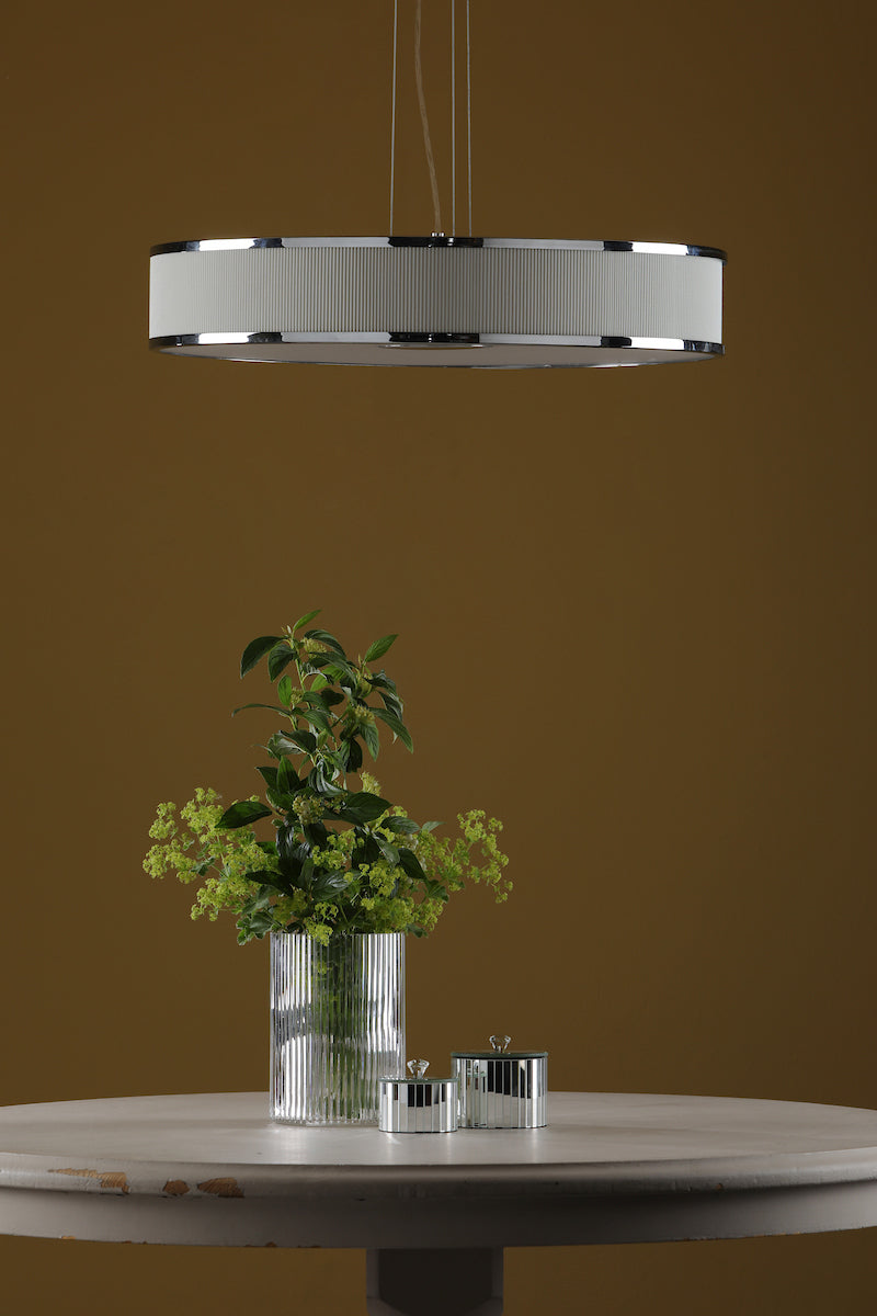 ALVARO 6LT SLIMLINE PENDANT POL CHR IVORY 60CM