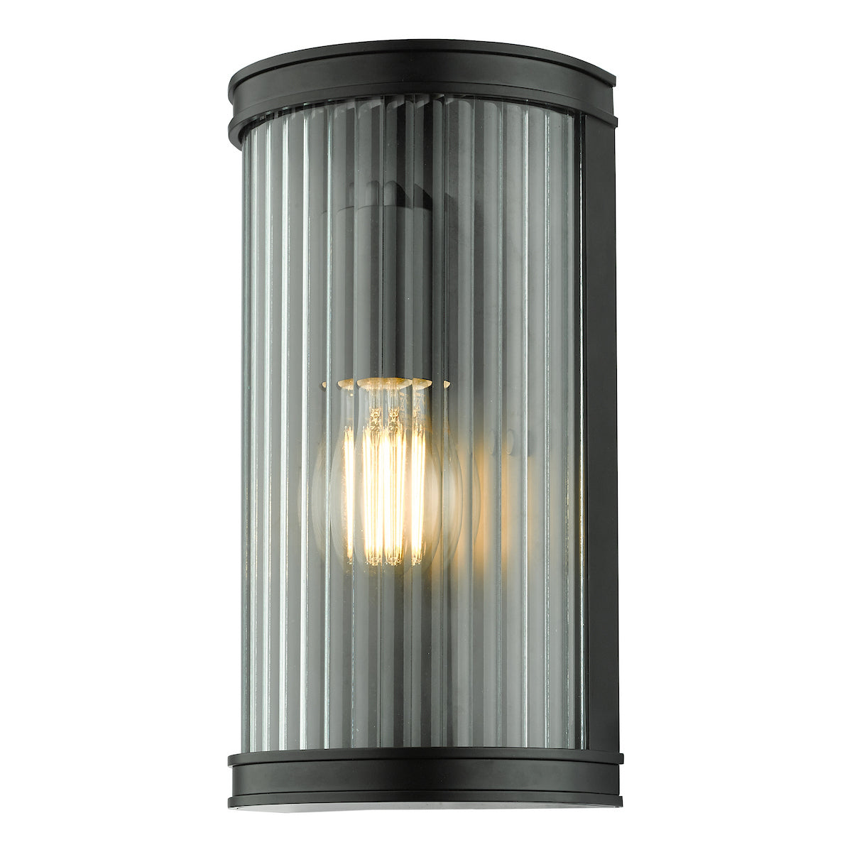 ANUND 1LT WALL LIGHT BLACK CLEAR RIBBED GLASS IP44