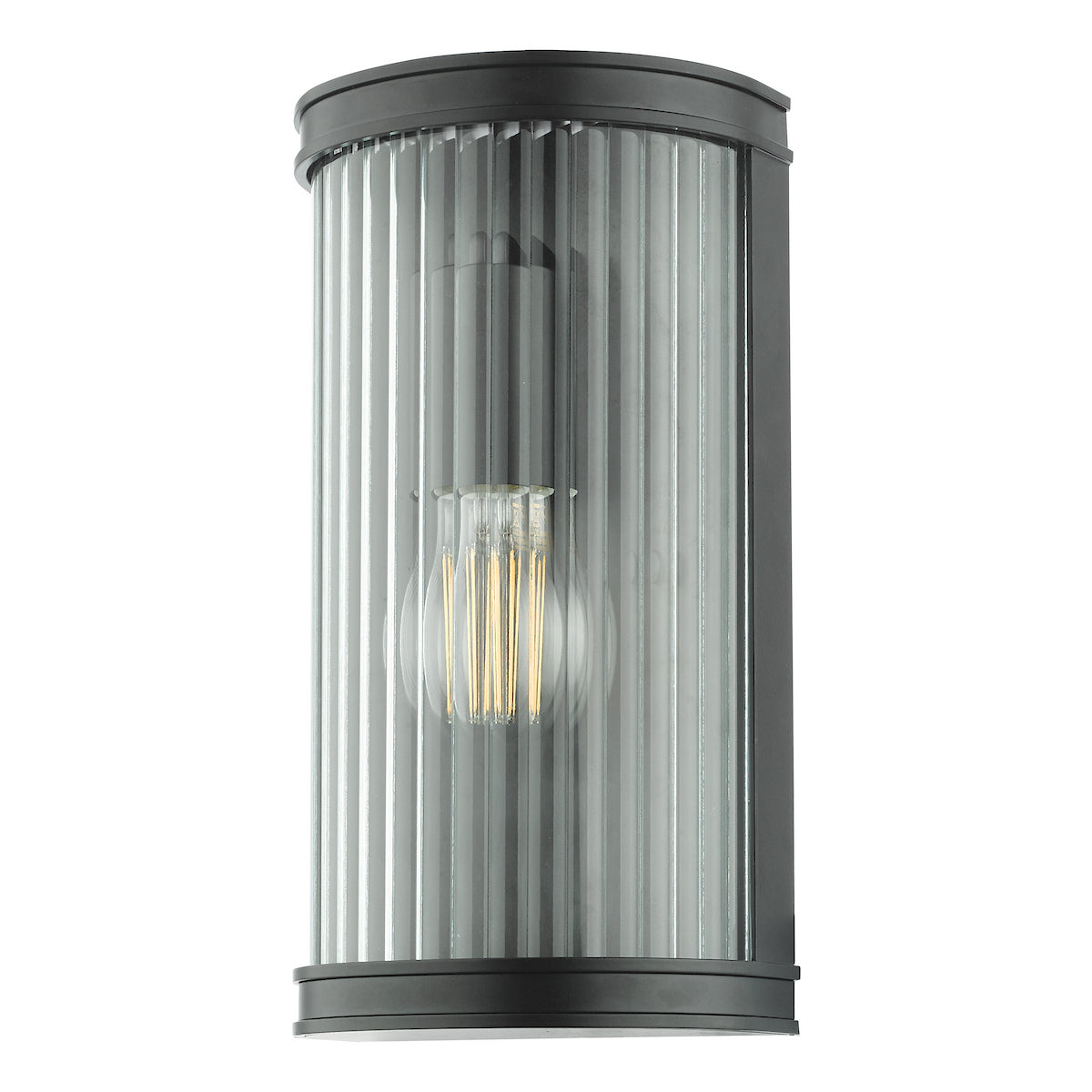 ANUND 1LT WALL LIGHT BLACK CLEAR RIBBED GLASS IP44