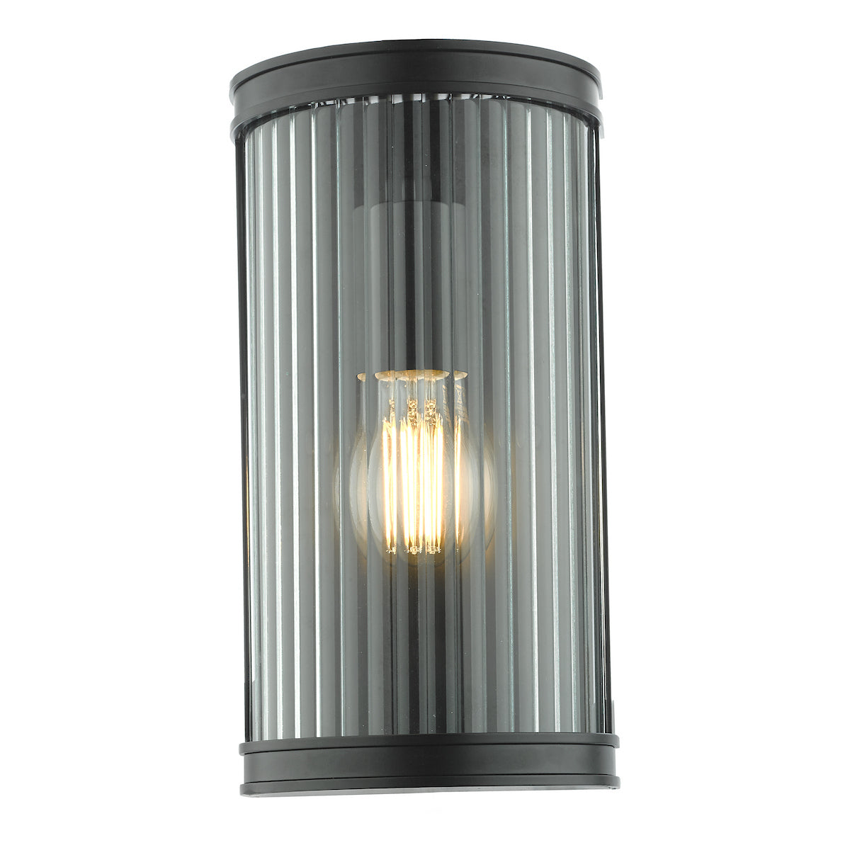 ANUND 1LT WALL LIGHT BLACK CLEAR RIBBED GLASS IP44