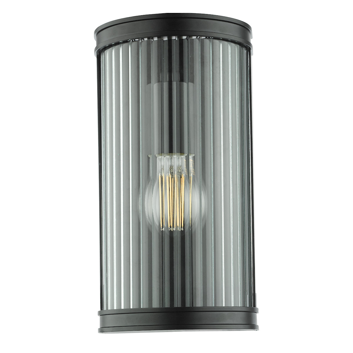 ANUND 1LT WALL LIGHT BLACK CLEAR RIBBED GLASS IP44